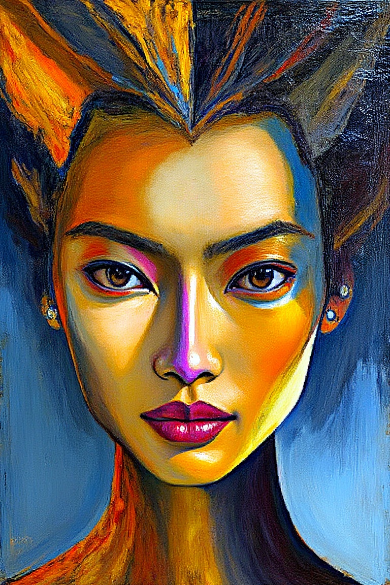 "In the style of Remedios Varo and Ian McQue,  create an abstract,  neo-expressionist painting of a with on Tensor.Art