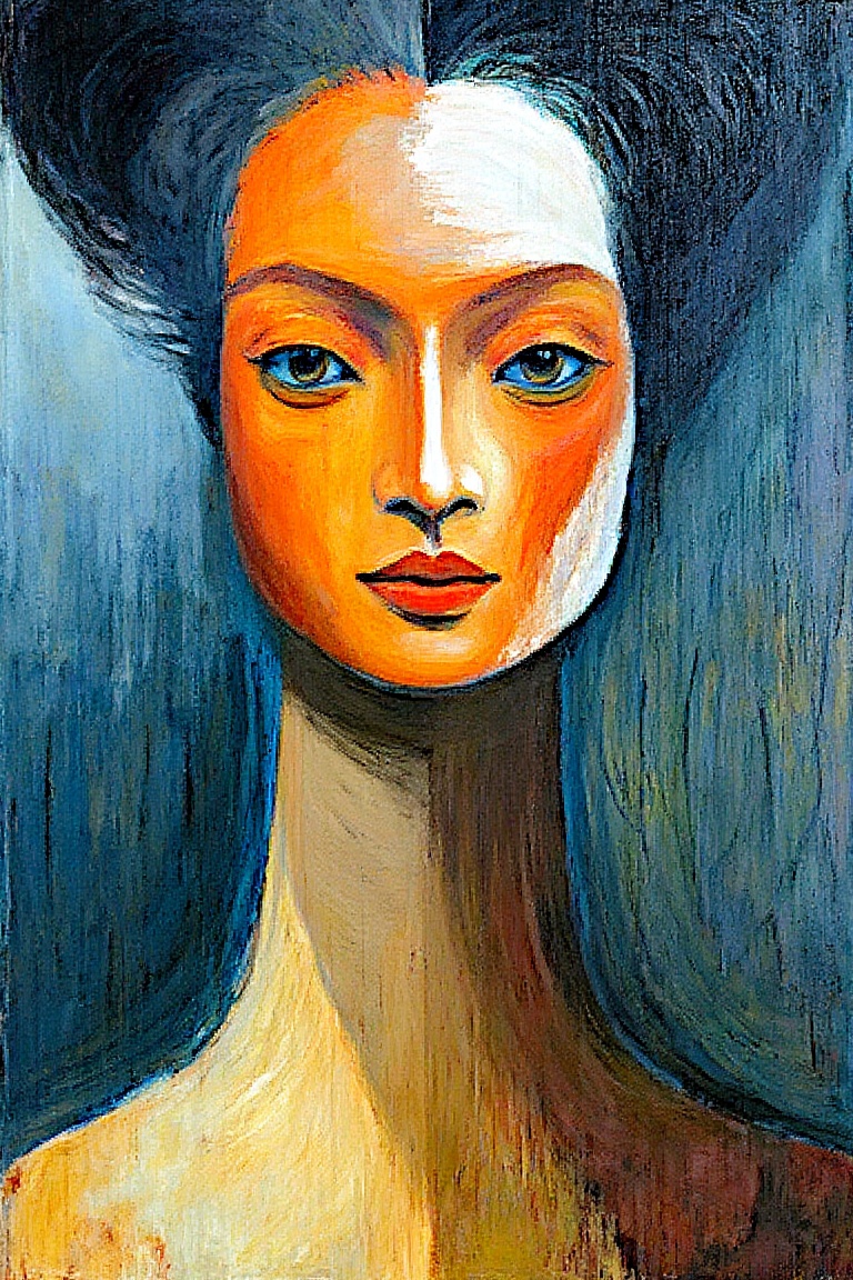 "Create an abstract,  neo-expressionist painting in the style of Remedios Varo and Ian McQue,  featuring a tall on Tensor.Art