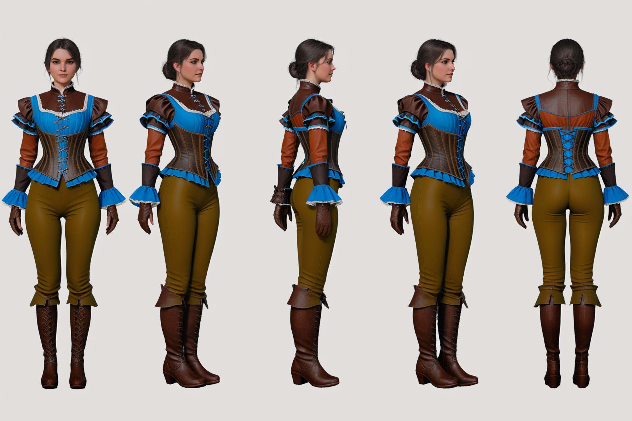 full body character turnaround of 1girl,  Multiple views of the same character in the same outfit,  simple background on T...