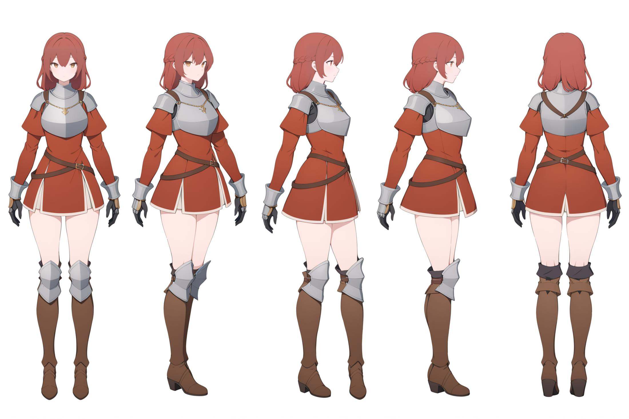 full body character turnaround of 1girl,  Multiple views of the same character in the same outfit,  simple background on T...