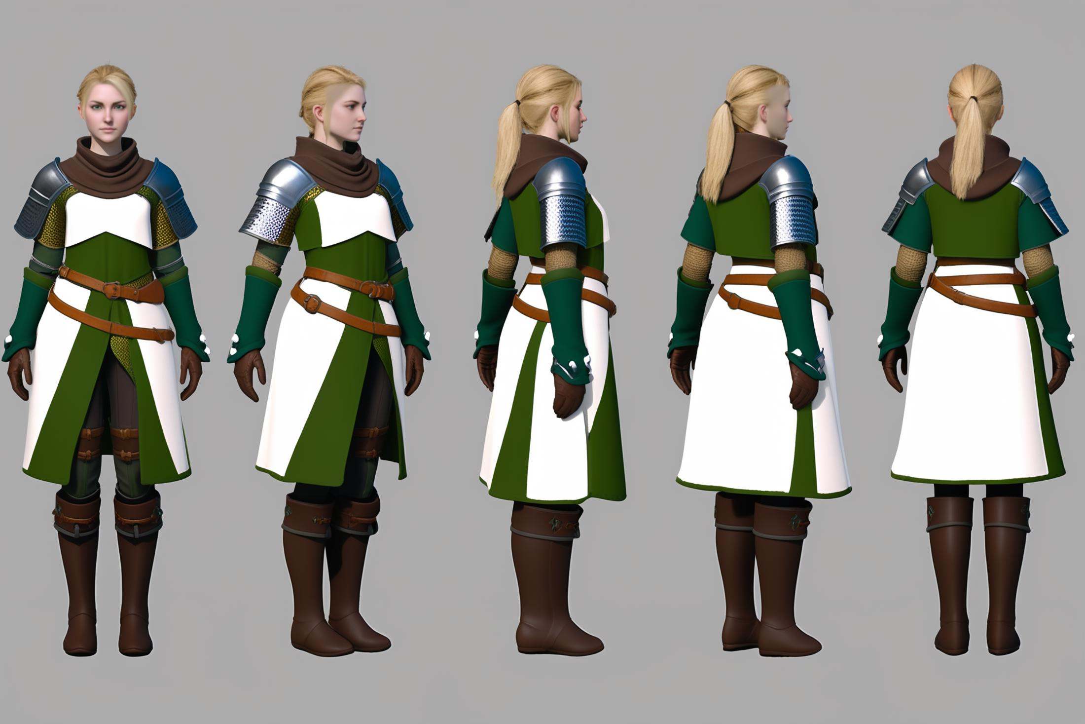 full body character turnaround of 1girl,  Multiple views of the same character in the same outfit,  simple background on T...