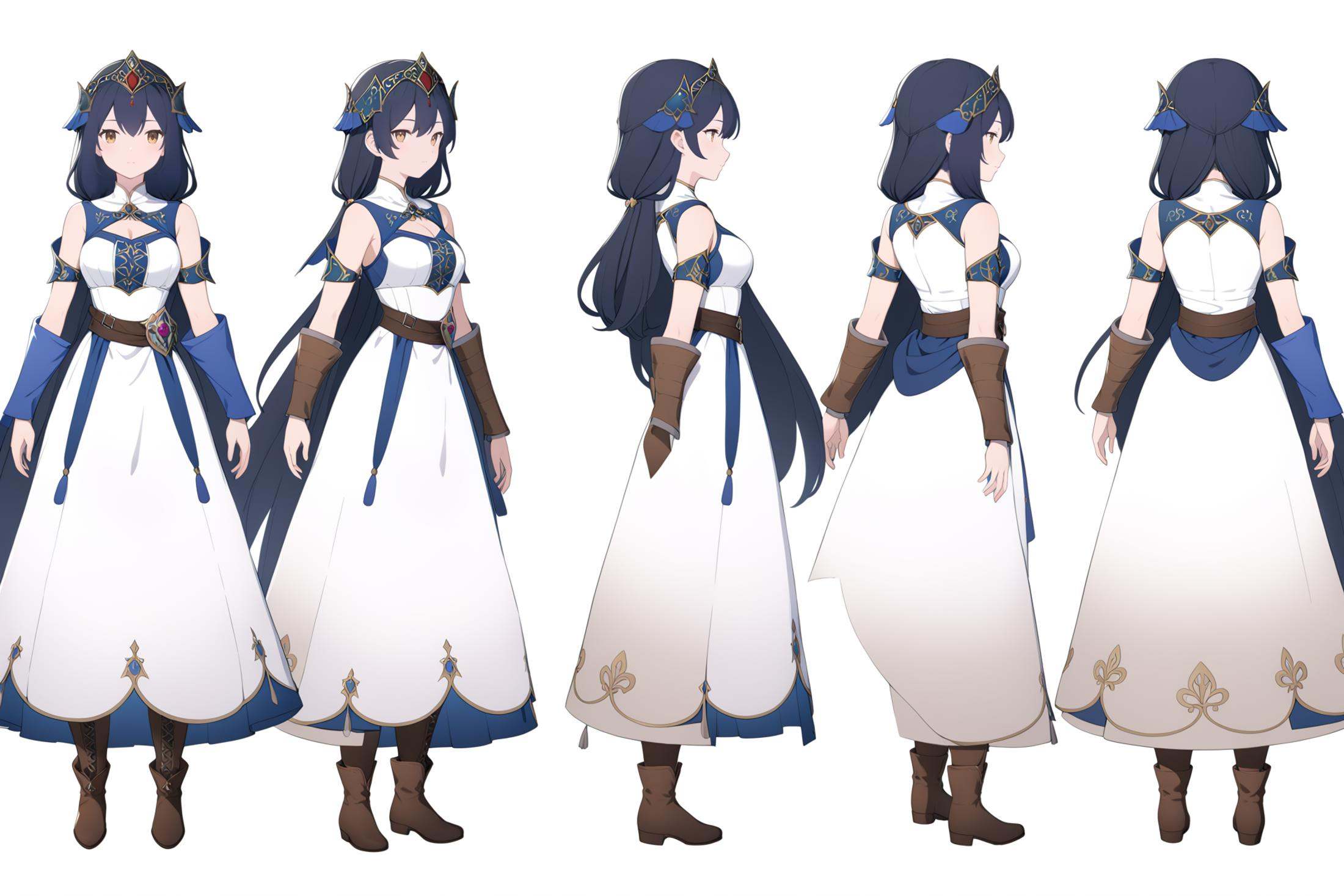 full body character turnaround of 1girl,  Multiple views of the same character in the same outfit,  simple background on T...