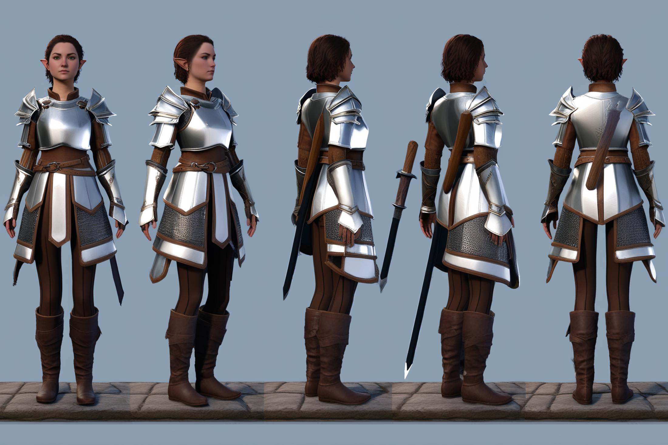 full body character turnaround of 1girl,  Multiple views of the same character in the same outfit,  simple background on T...