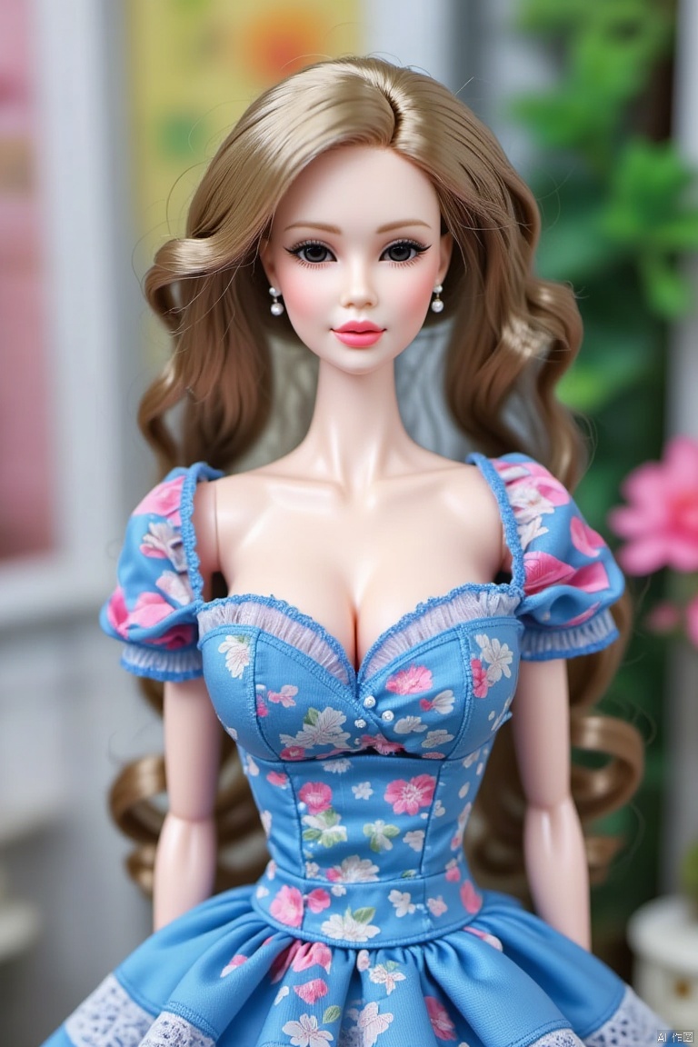 (Masterpiece, best quality: 1.2), 1twintails Barbie, doll, gel, exquisite eyes, wide hips, gel skin, (wearing Maid dress), huge natural breasts
