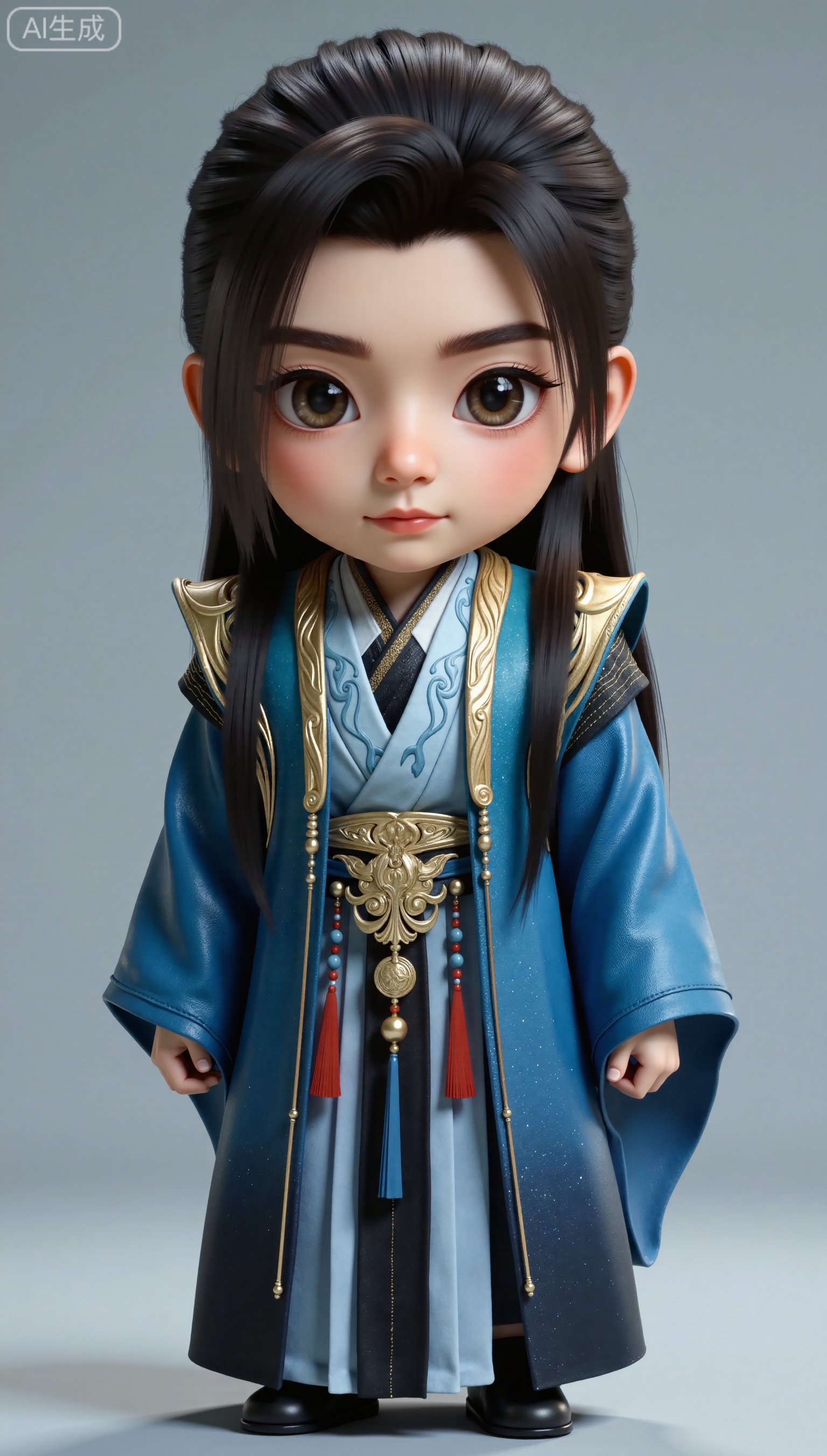 1boy, chibi, cute, little boy, 3D, a graceful young man in Hanfu, robe, jet-black long hair,XhanliYY