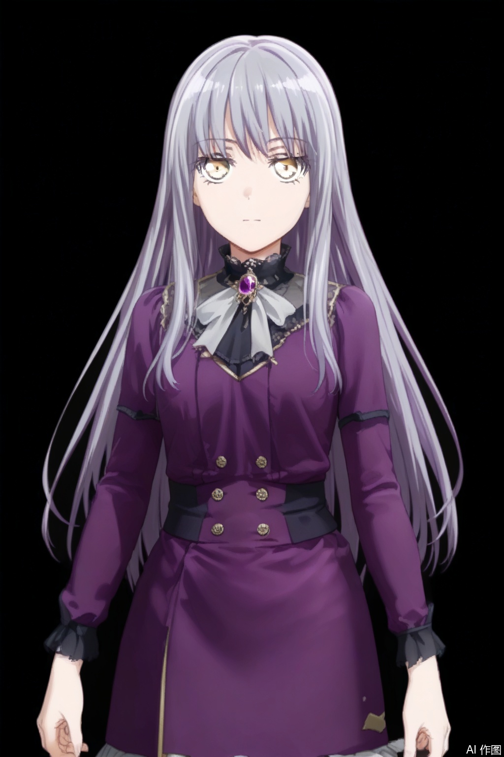 masterpiece, best quality,solo,((white background:1.2)),simple background,
looking at viewer,purple hair,Yukina,long hair,grey hair,yellow eyes