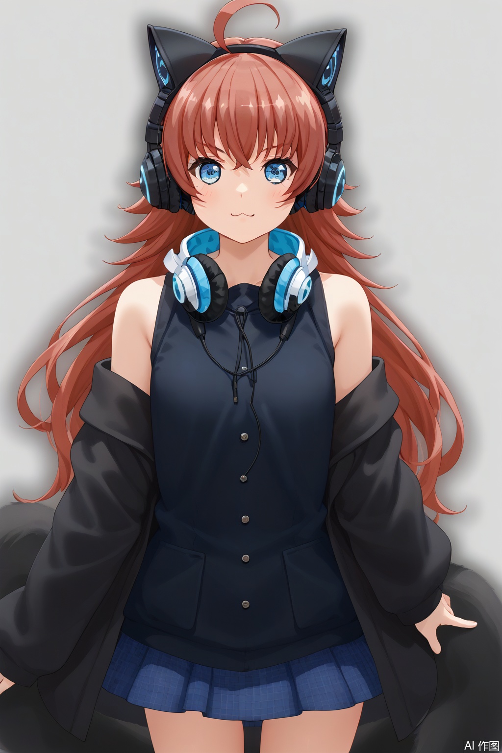 masterpiece, best quality,solo,((white background:1.2)),simple background,
looking at viewer,chuchu,cat ear headphones,animal ear headphones,ahoge, red hair, blue eyes