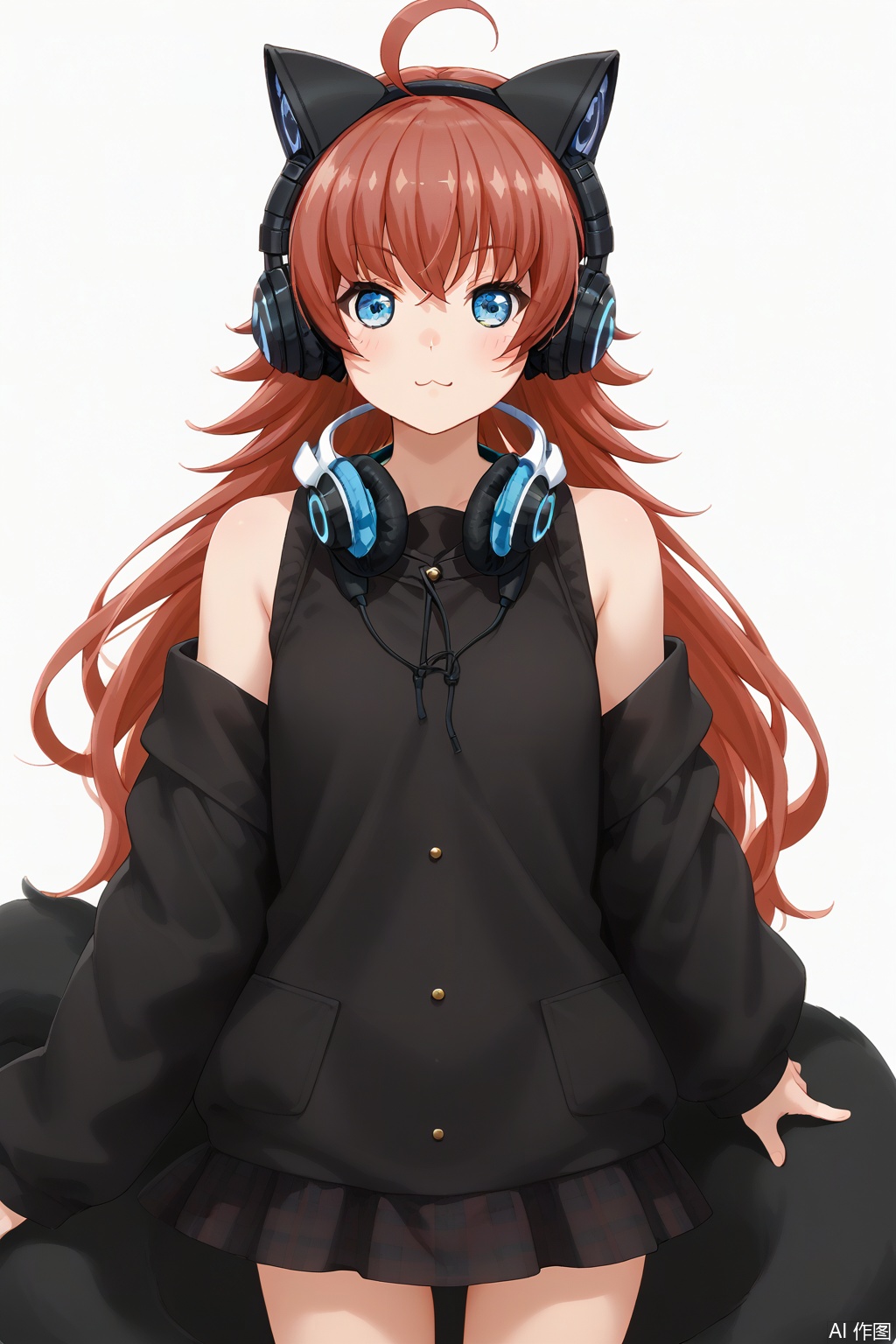 masterpiece, best quality,solo,((white background:1.2)),simple background,
looking at viewer,chuchu,cat ear headphones,animal ear headphones,ahoge, red hair, blue eyes