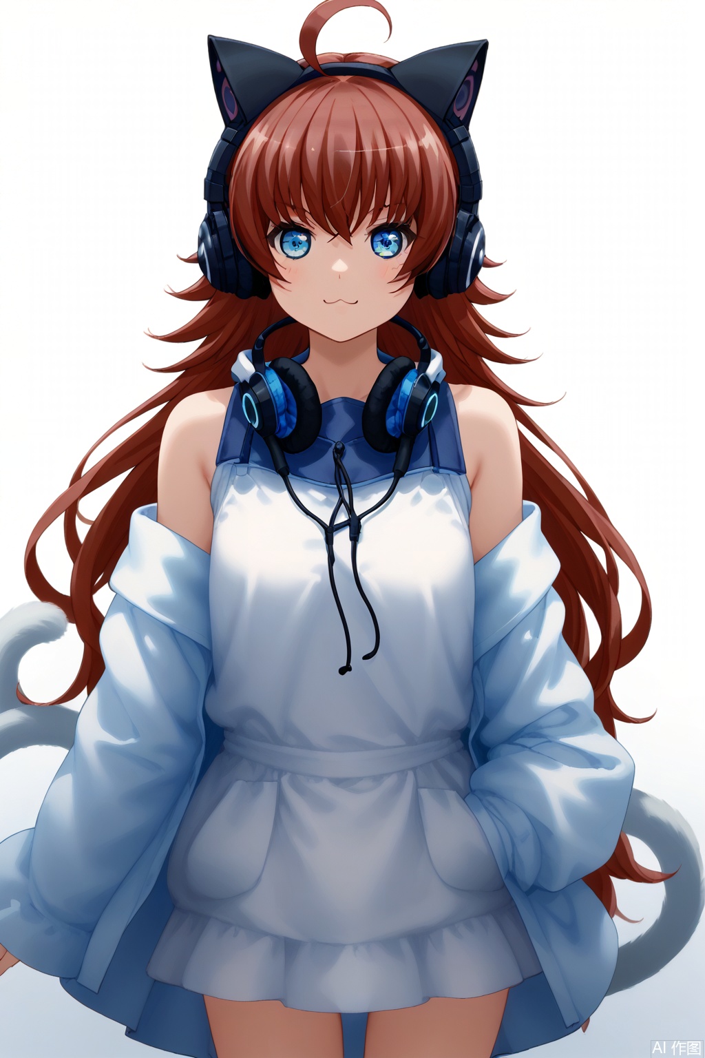 masterpiece, best quality,solo,((white background:1.2)),simple background,
looking at viewer,chuchu,cat ear headphones,animal ear headphones,ahoge, red hair, blue eyes