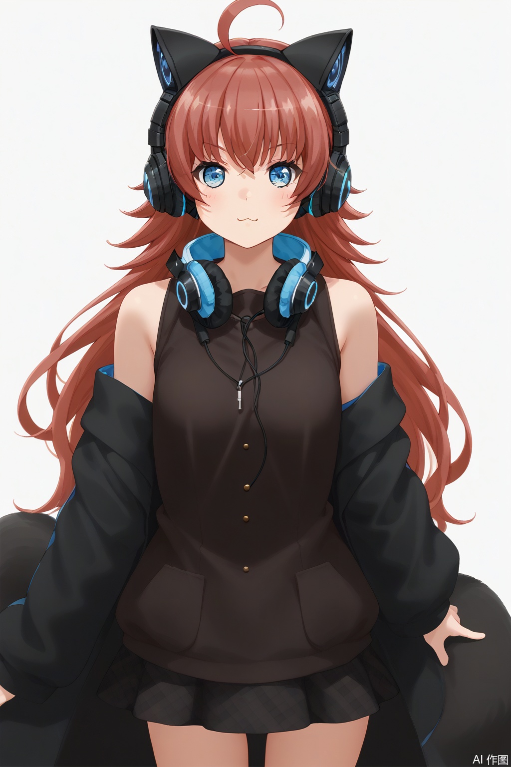 masterpiece, best quality,solo,((white background:1.2)),simple background,
looking at viewer,chuchu,cat ear headphones,animal ear headphones,ahoge, red hair, blue eyes