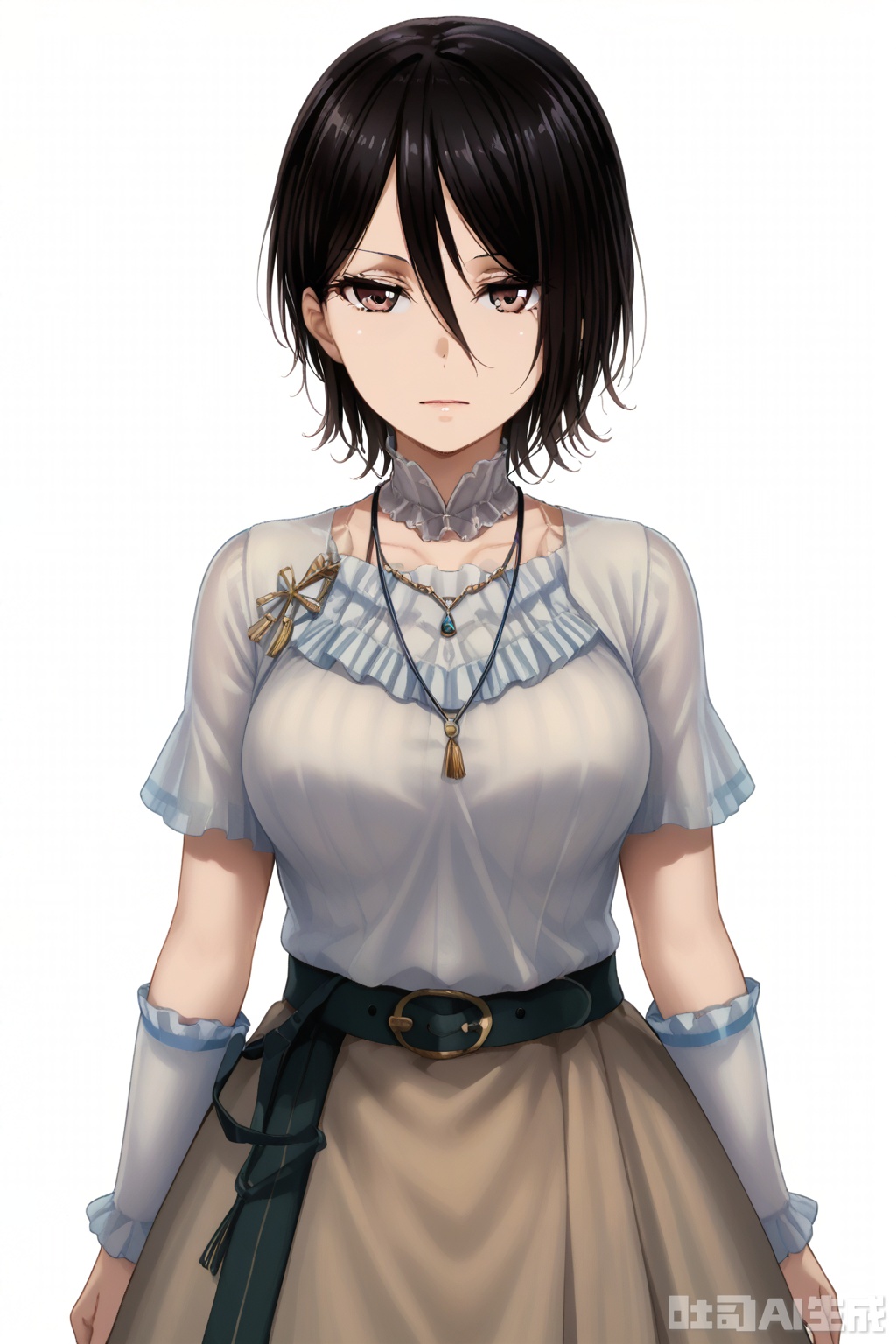 masterpiece, best quality,solo,((white background:1.2)),simple background,
looking at viewer,Yashio Rui,short hair, black hair,hair between eyes,brown eyes,breasts