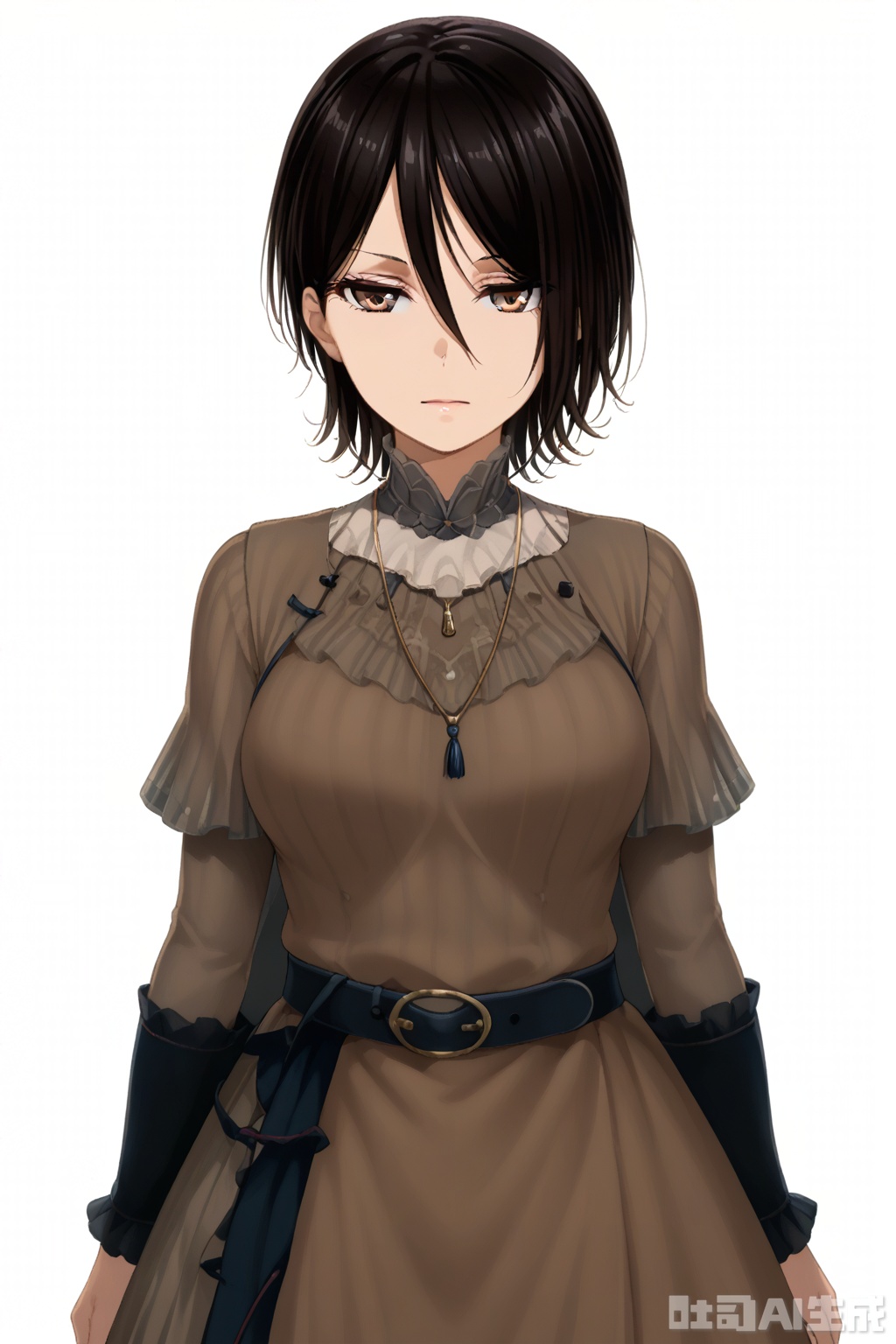 masterpiece, best quality,solo,((white background:1.2)),simple background,
looking at viewer,Yashio Rui,short hair, black hair,hair between eyes,brown eyes,breasts
