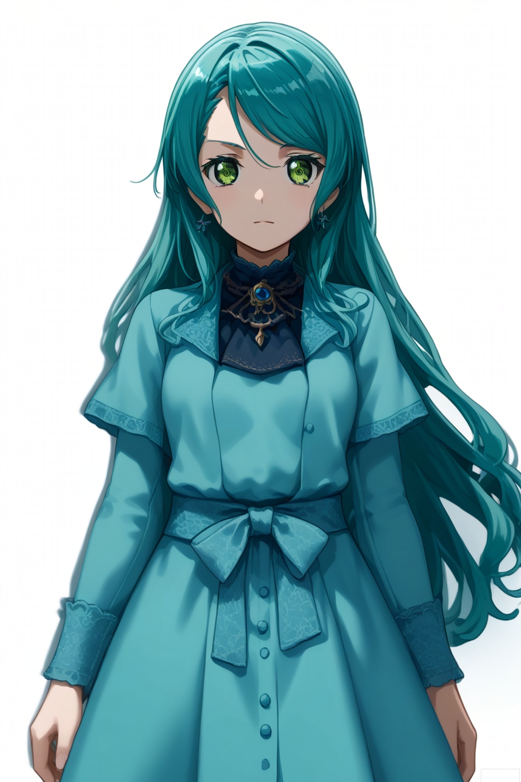 masterpiece, best quality,solo,((white background:1.2)),simple background,
looking at viewer,Hikawa Sayo,long hair,bangs,green eyes,aqua hair