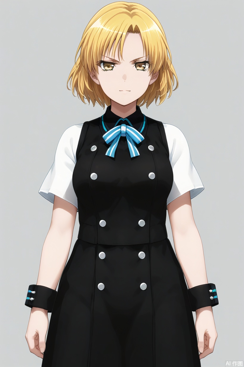 masterpiece, best quality,solo,((white background:1.2)),simple background,
looking at viewer,MASKING,Satou Masuki,1girl,short hair, blonde hair, yellow eyes