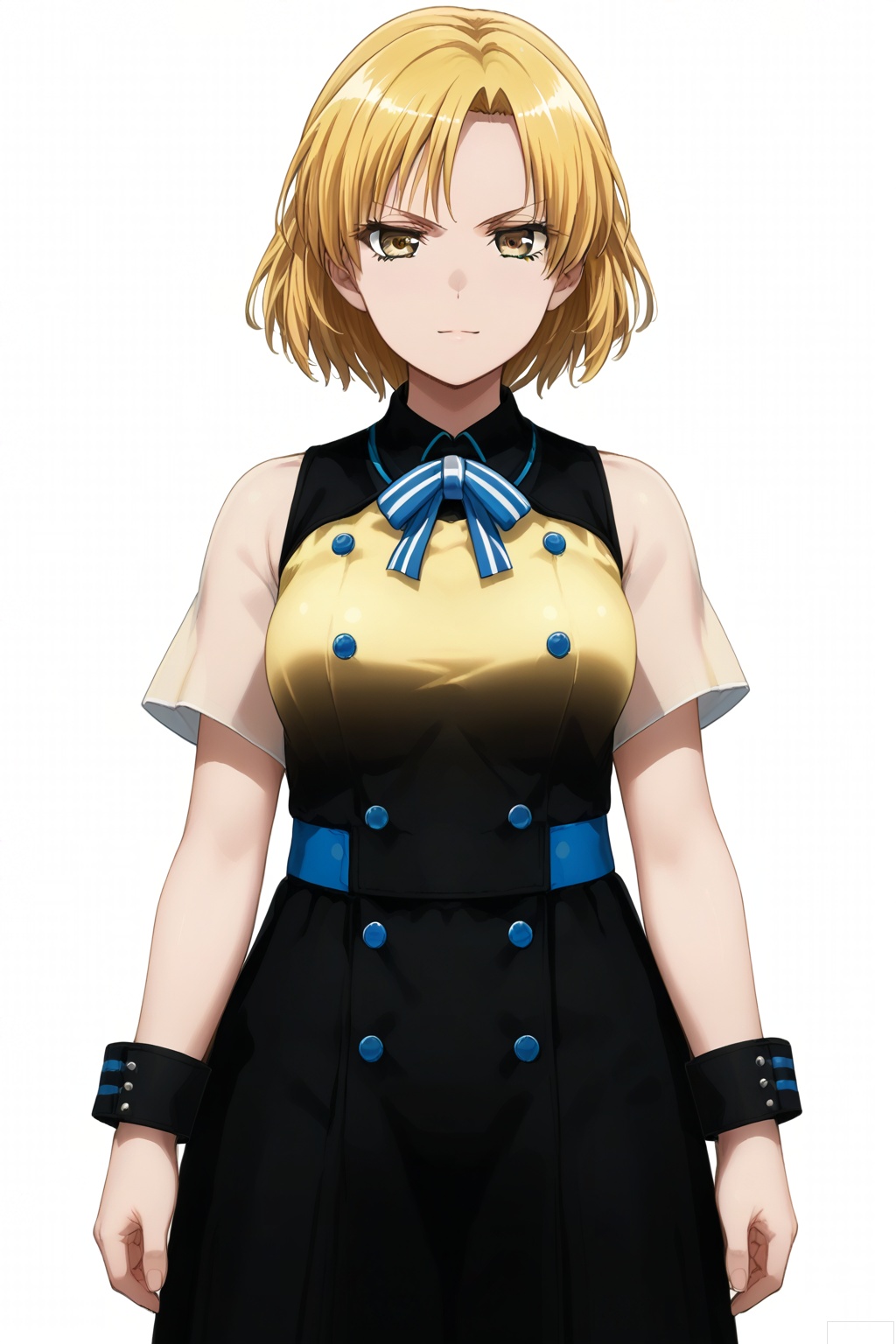masterpiece, best quality,solo,((white background:1.2)),simple background,
looking at viewer,MASKING,Satou Masuki,1girl,short hair, blonde hair, yellow eyes
