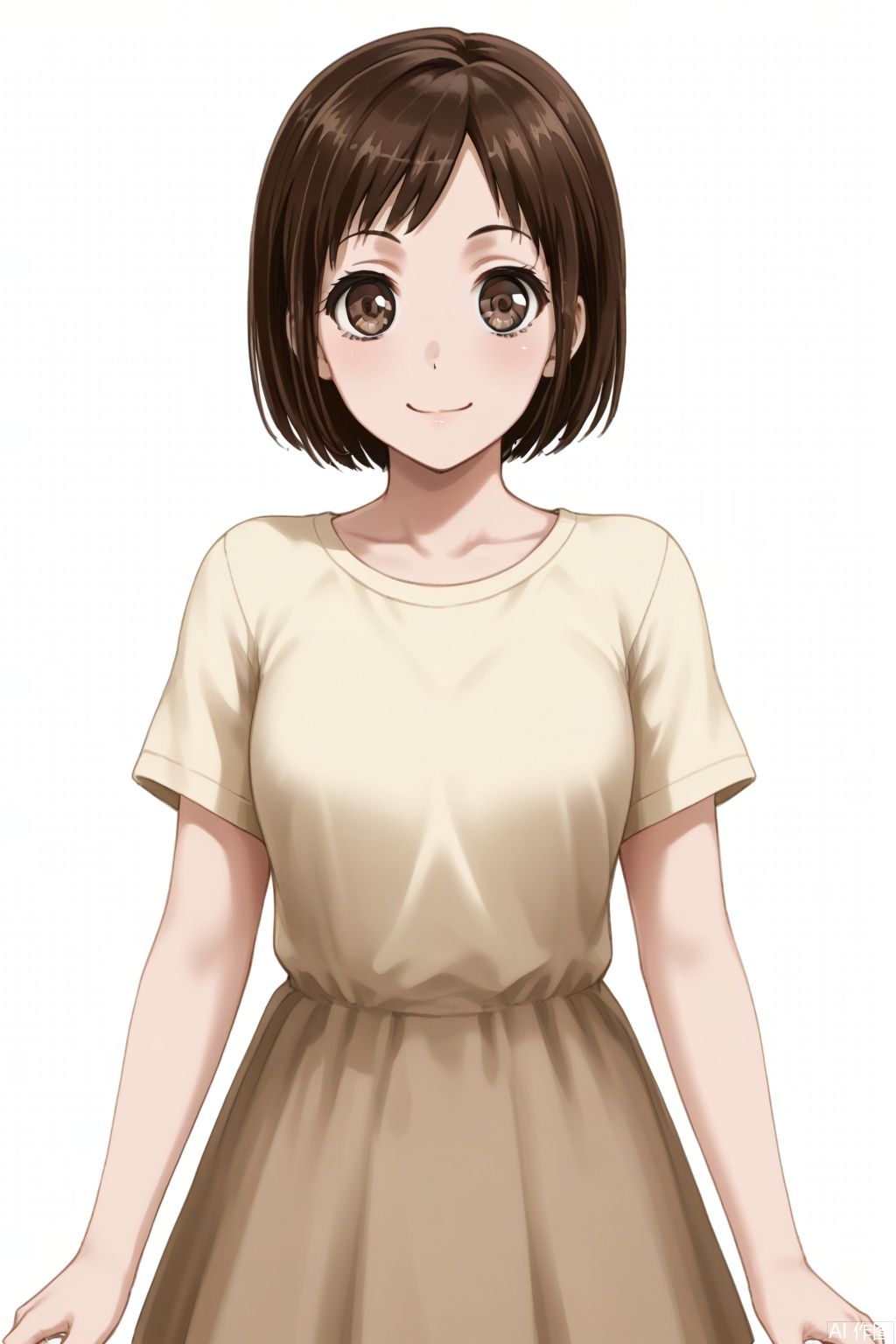 masterpiece, best quality,solo,((white background:1.2)),simple background,
looking at viewer,Hazawa Tsugumi,smile, short hair,brown hair, brown eyes, bob cut