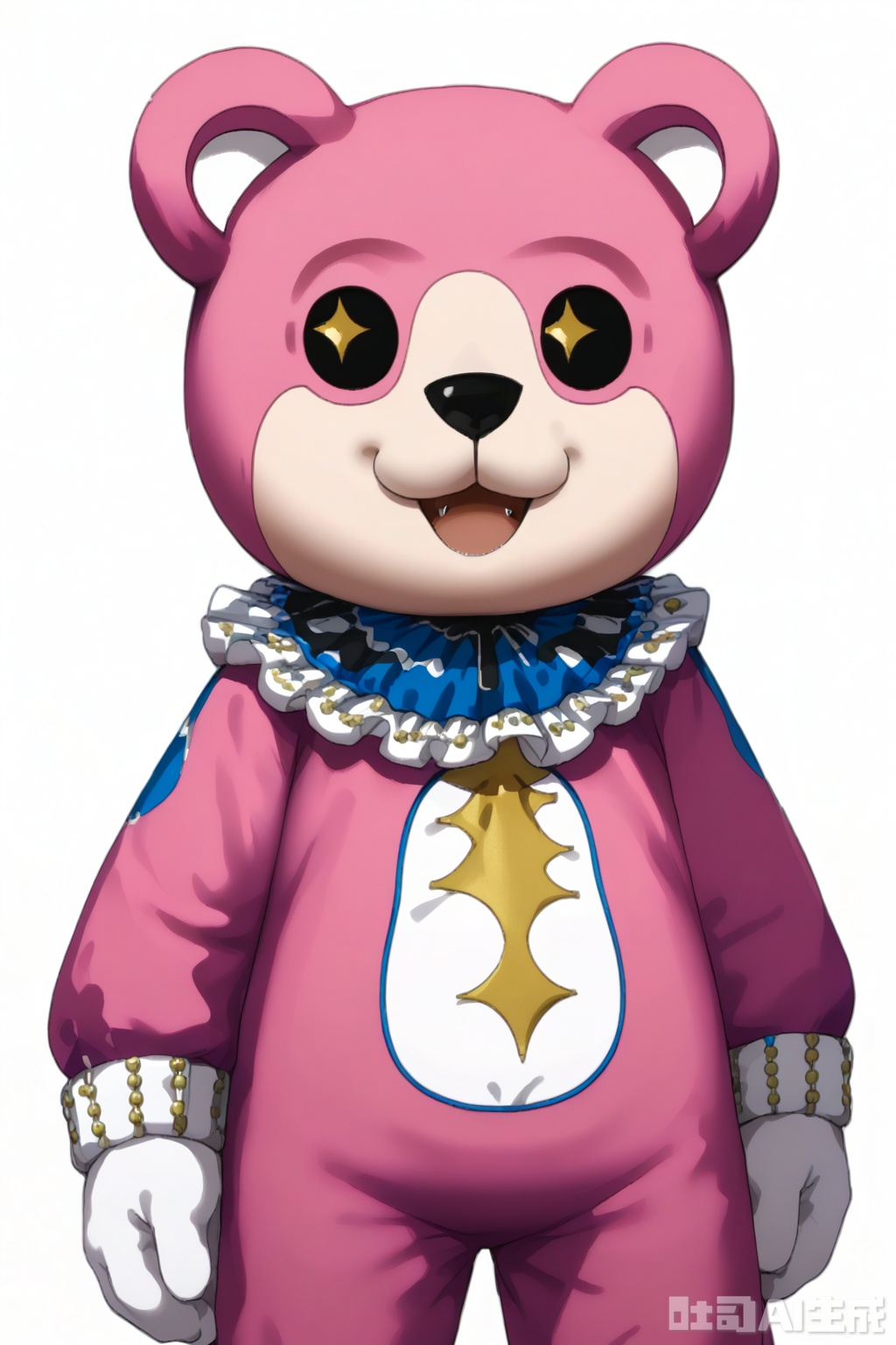 masterpiece, best quality,solo,((white background:1.2)),simple background,
looking at viewer,Michelle,smile, open mouth,:d, no humans, :3, + +, animal costume, bear, mascot,bear costume,clothed animal