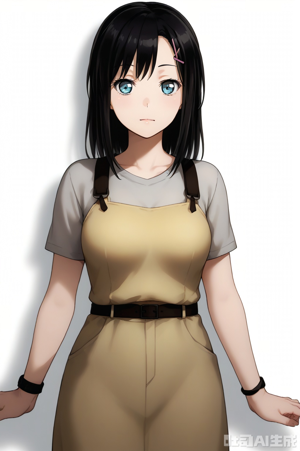 masterpiece, best quality,solo,((white background:1.2)),simple background,
looking at viewer,Okusawa Misaki,long hair,bangs,blue eyes,black hair, hair ornament,hairclip,medium hair