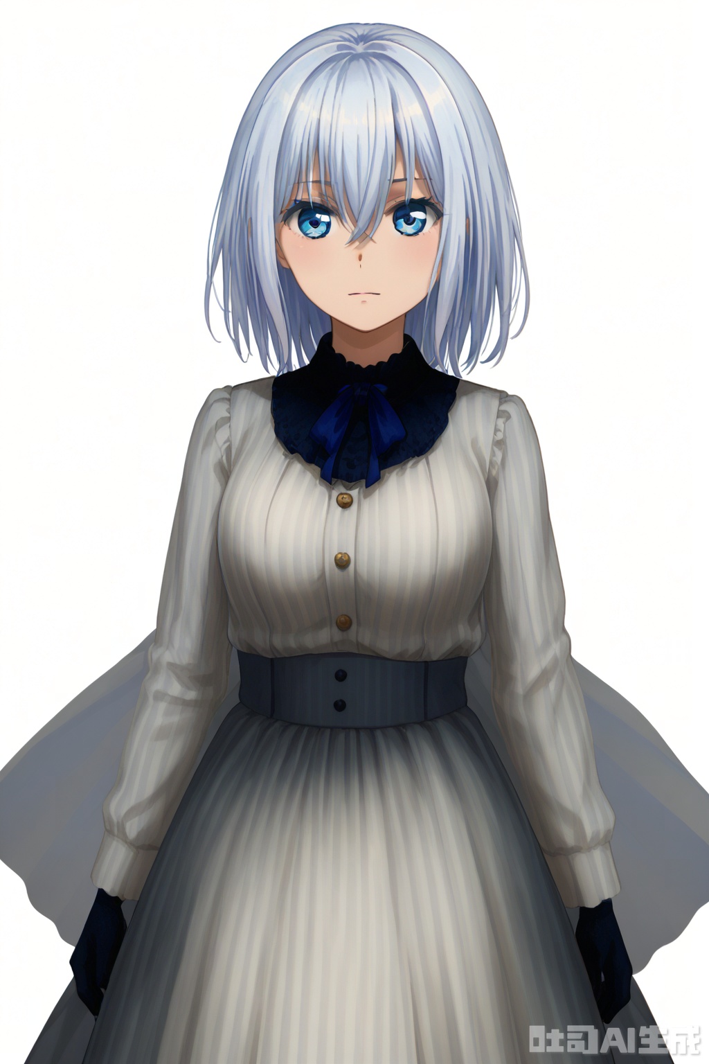 masterpiece, best quality,solo,((white background:1.2)),simple background,
looking at viewer,Kurata Mashiro,short hair, bangs,blue eyes,hair between eyes,white hair,medium hair