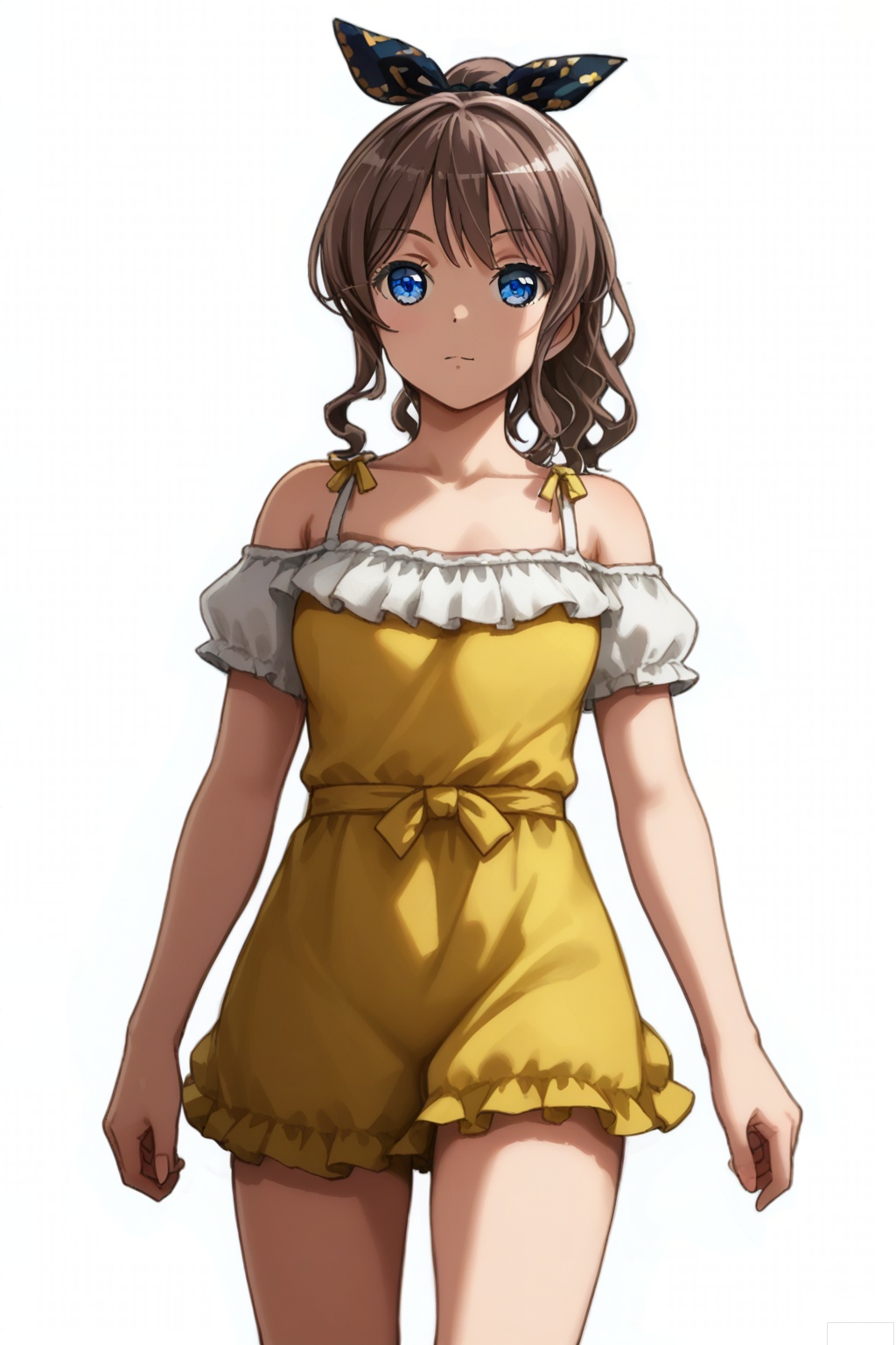 masterpiece, best quality,solo,((white background:1.2)),simple background,
looking at viewer,Yamabuki Saaya, bangs, blue eyes,brown hair, ribbon,hair ribbon,ponytail