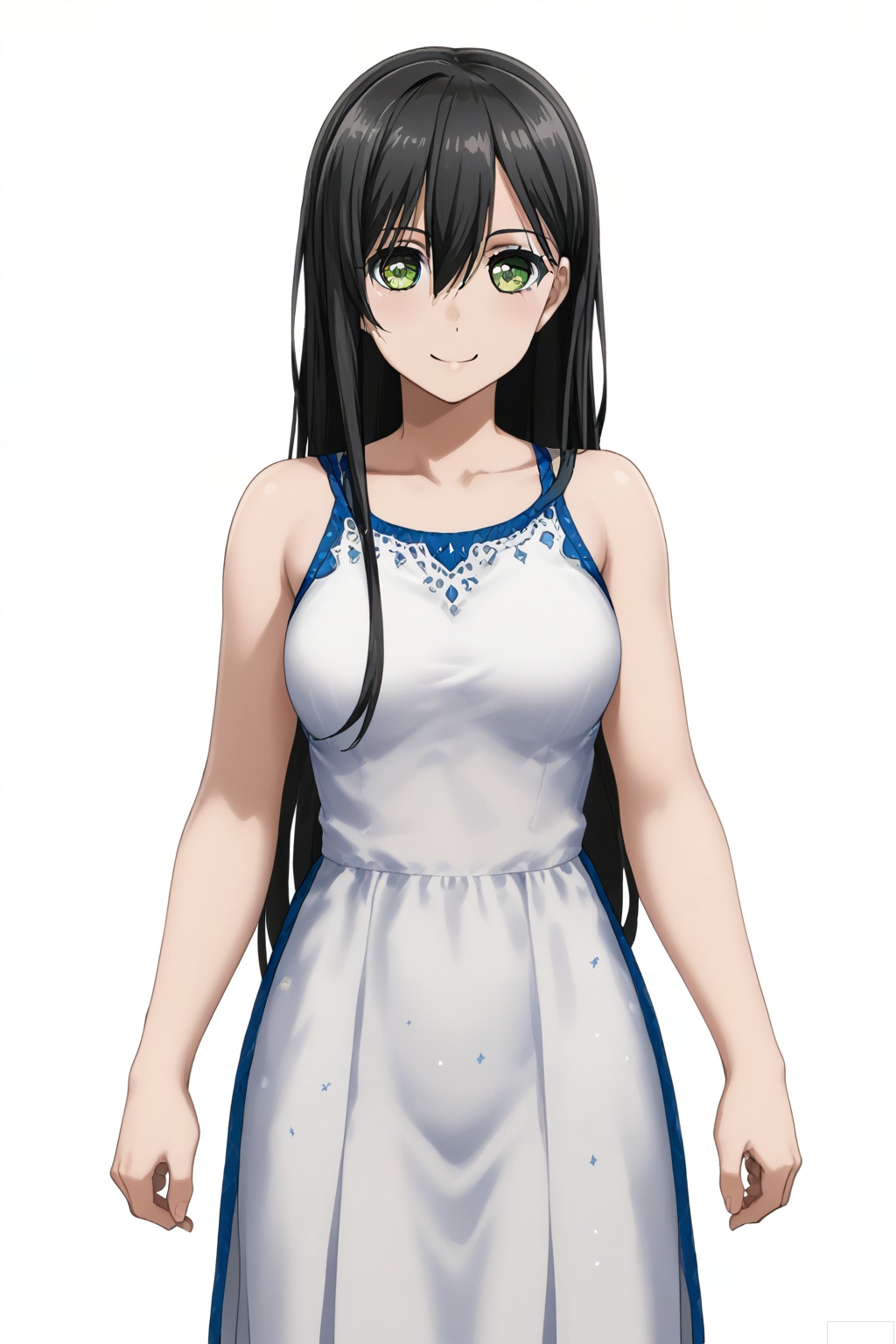 masterpiece, best quality,solo,((white background:1.2)),simple background,
looking at viewer,Hanazono Tae,long hair,smile, bangs,black hair,hair between eyes, green eyes