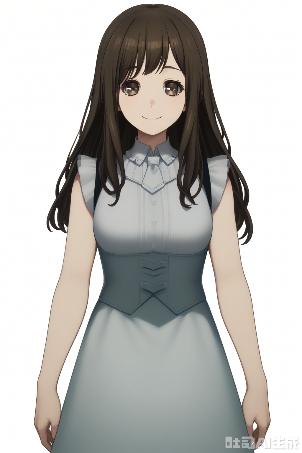 masterpiece, best quality,solo,((white background:1.2)),simple background,
looking at viewer,mana,1girl, long hair, smile, brown hair,bangs,brown eyes