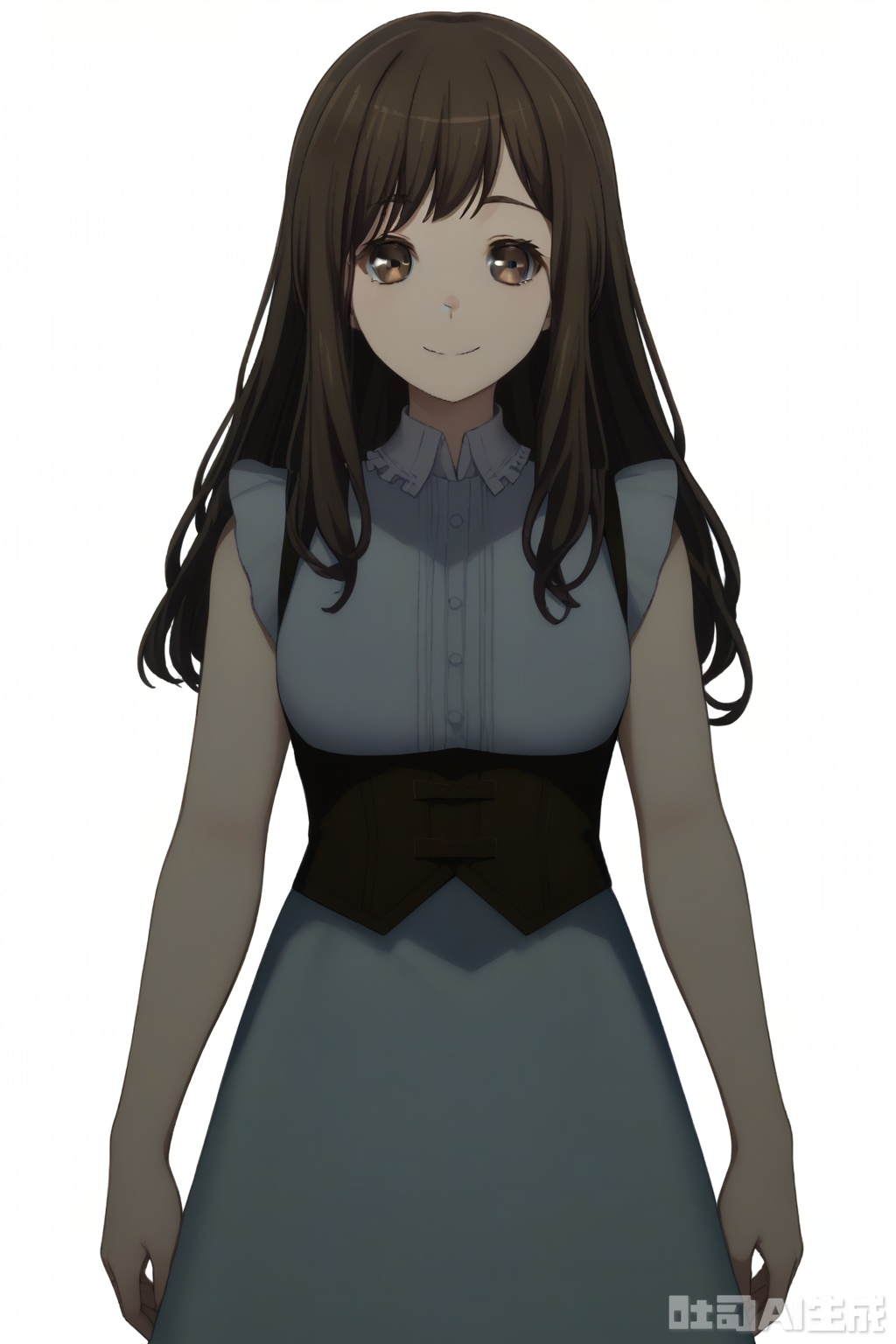 masterpiece, best quality,solo,((white background:1.2)),simple background,
looking at viewer,mana,1girl, long hair, smile, brown hair,bangs,brown eyes