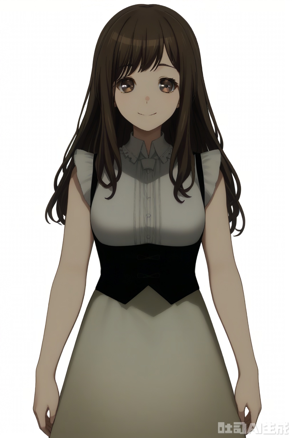 masterpiece, best quality,solo,((white background:1.2)),simple background,
looking at viewer,mana,1girl, long hair, smile, brown hair,bangs,brown eyes