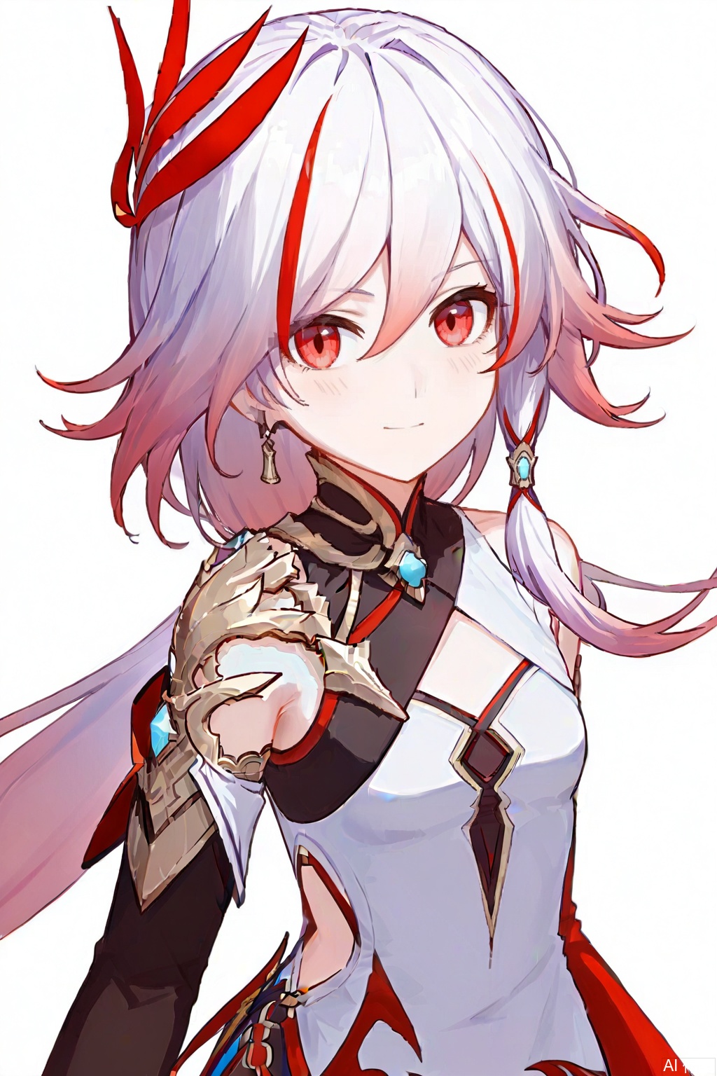 masterpiece, best quality,solo,(white background:1.2),simple background,
looking at viewer, fu hua, fu hua cgver, long hair, bangs,hair ornament, red eyes,hair between eyes, white hair,multicolored hair, streaked hair, smile,small breasts, red hair, pink hair,low-tied long hair