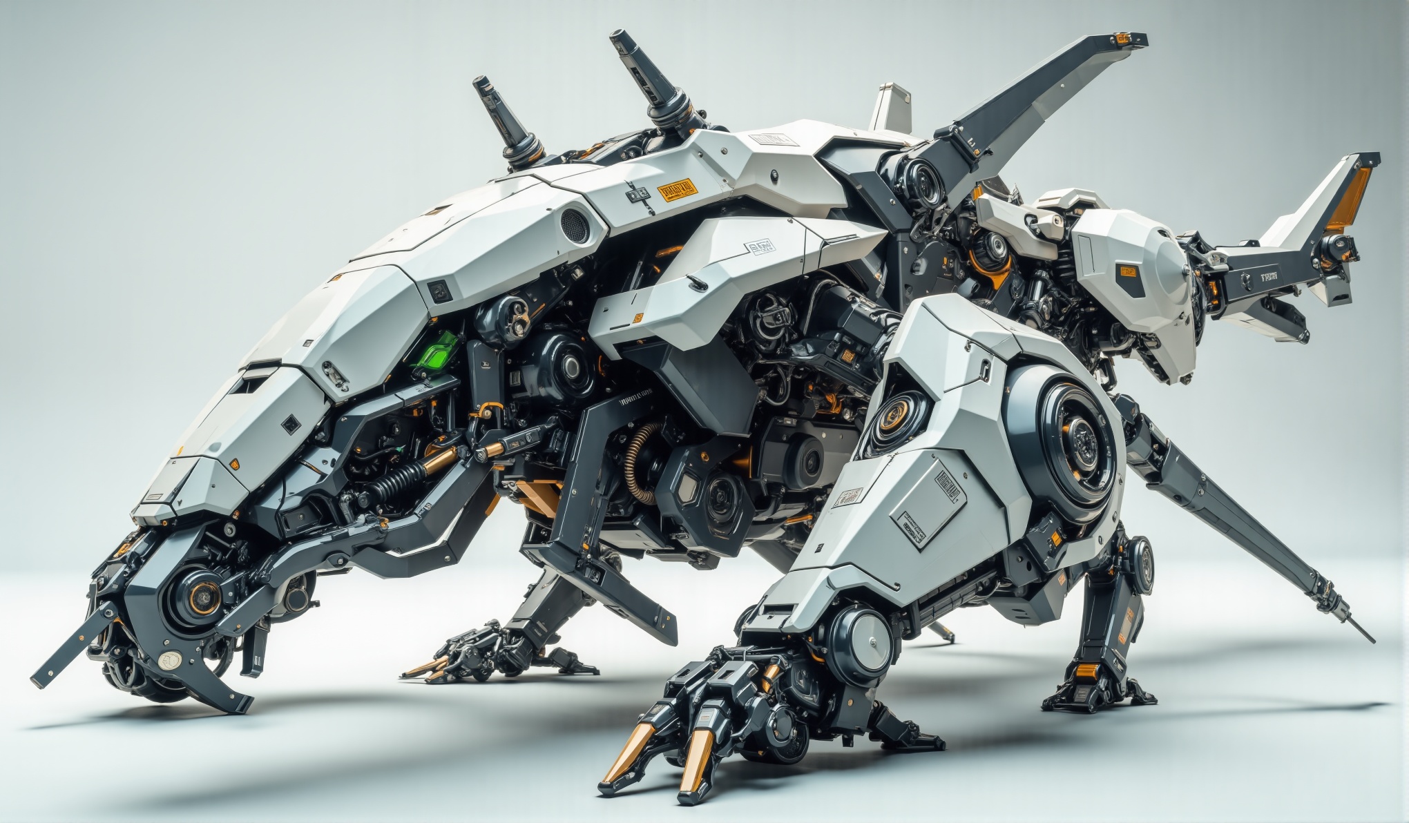 Concept high-mobility Mecha designed for zero-gravity reconnaissance. The chassis features a segmented,  aerodynamic fusel...