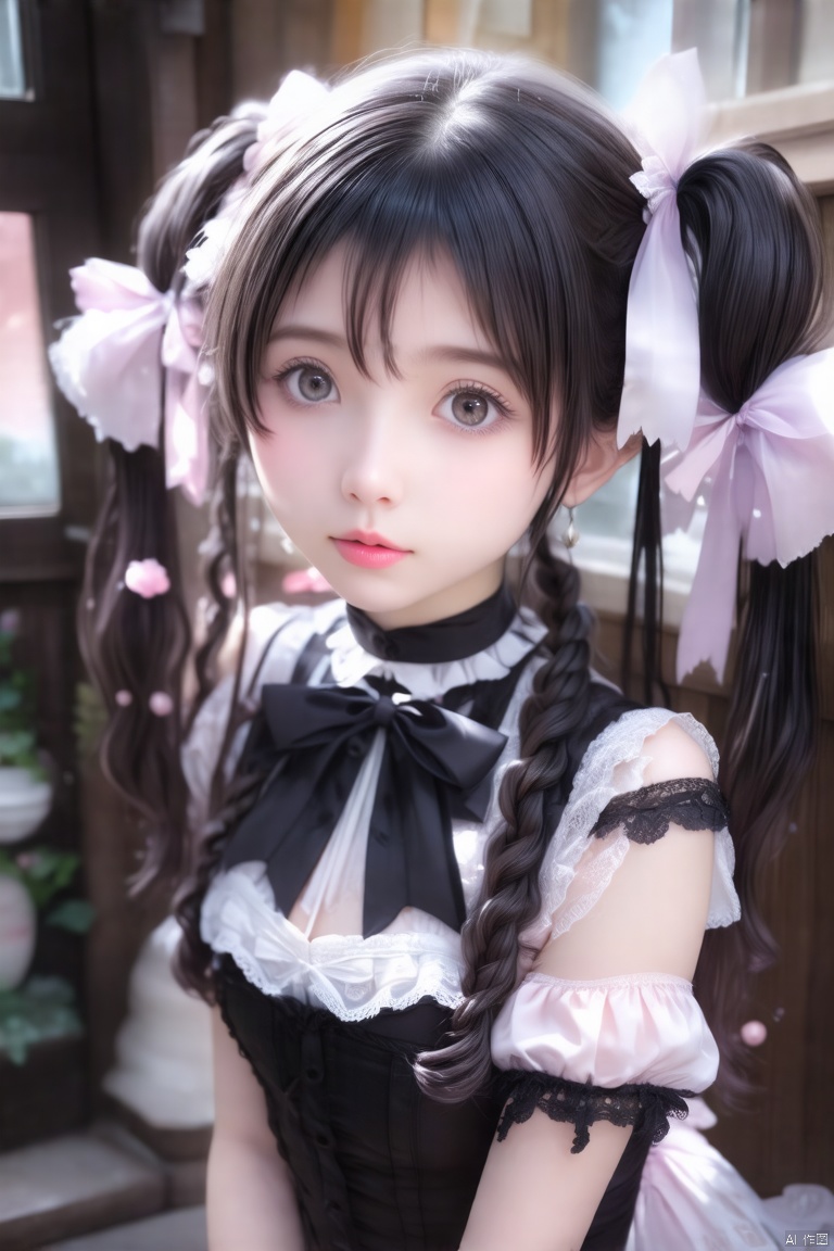twintails, Japanese cute little loli,, small body (bodily fluids) orgasm (masturbated), bright eyes (wearing gothic_lolita,,),, huge breasts