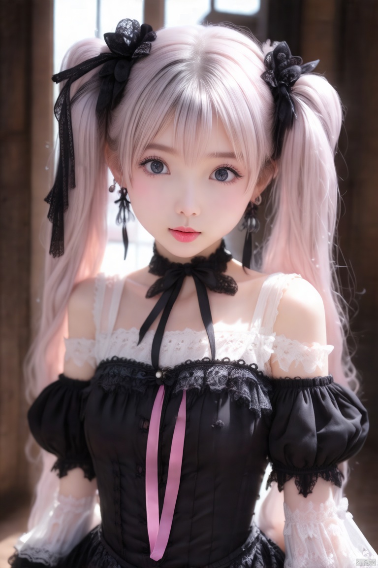 twintails, Japanese cute little loli,, small body (bodily fluids) orgasm (masturbated), bright eyes (wearing gothic_lolita,,),, huge breasts