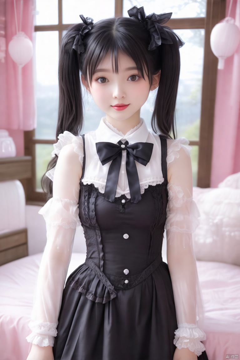 twintails, Japanese cute little loli,, small body (bodily fluids) orgasm (masturbated), bright eyes (wearing gothic_lolita,,),, huge breasts