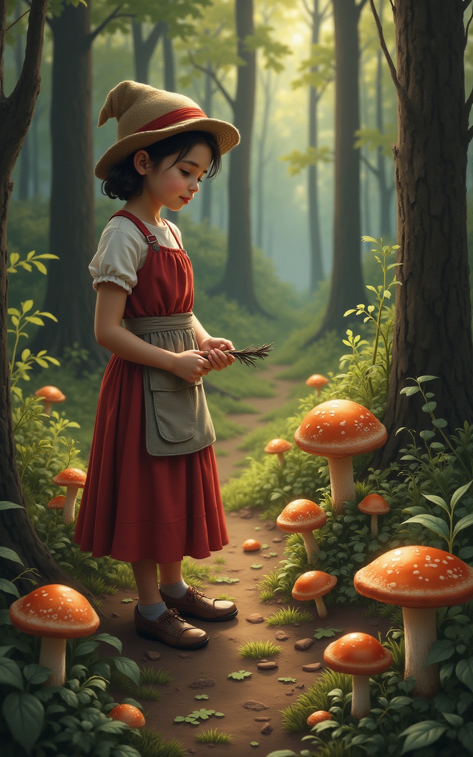 Woman and girl realism style. picking mushrooms in the forest on Tensor.Art