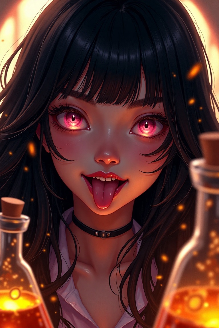 An awe-inspiring,  hyper-detailed digital masterpiece of a charismatic young woman featuring flowing long black hair,  pre...