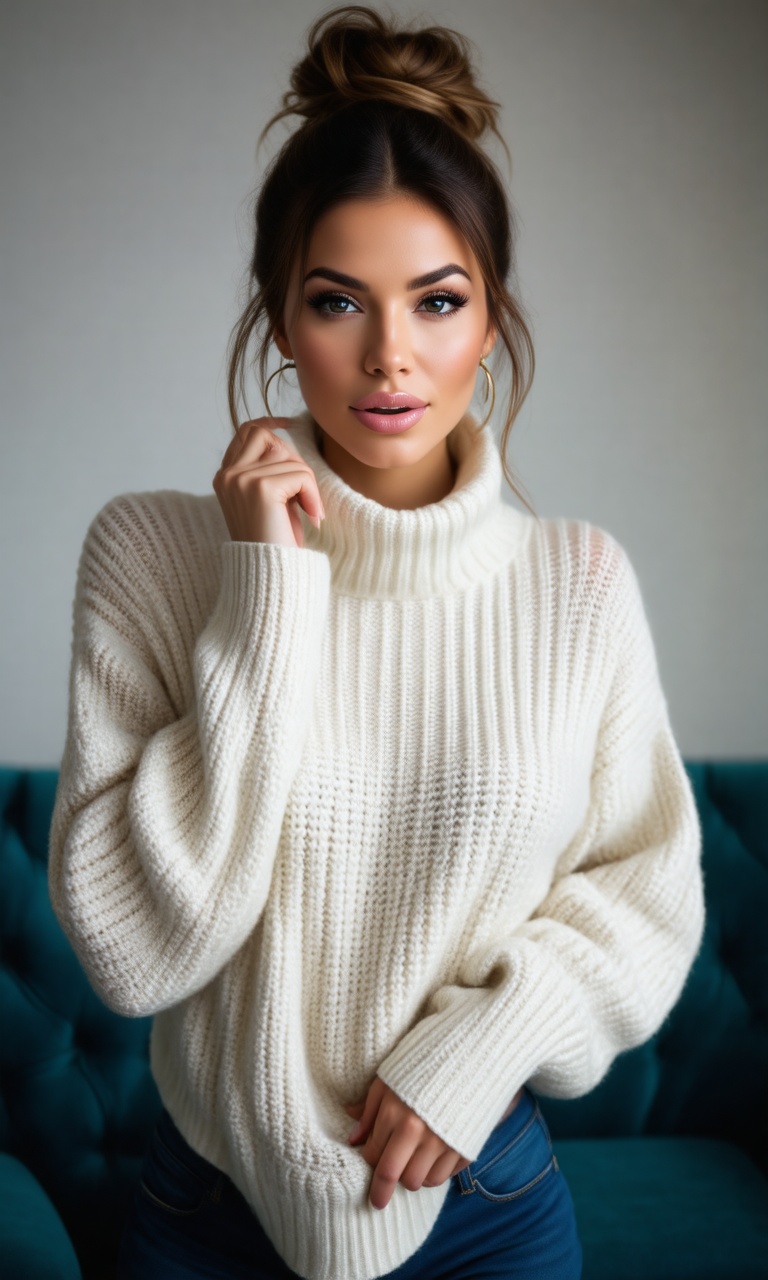 A gorgeous babe,  turtleneck_sweater on Tensor.Art