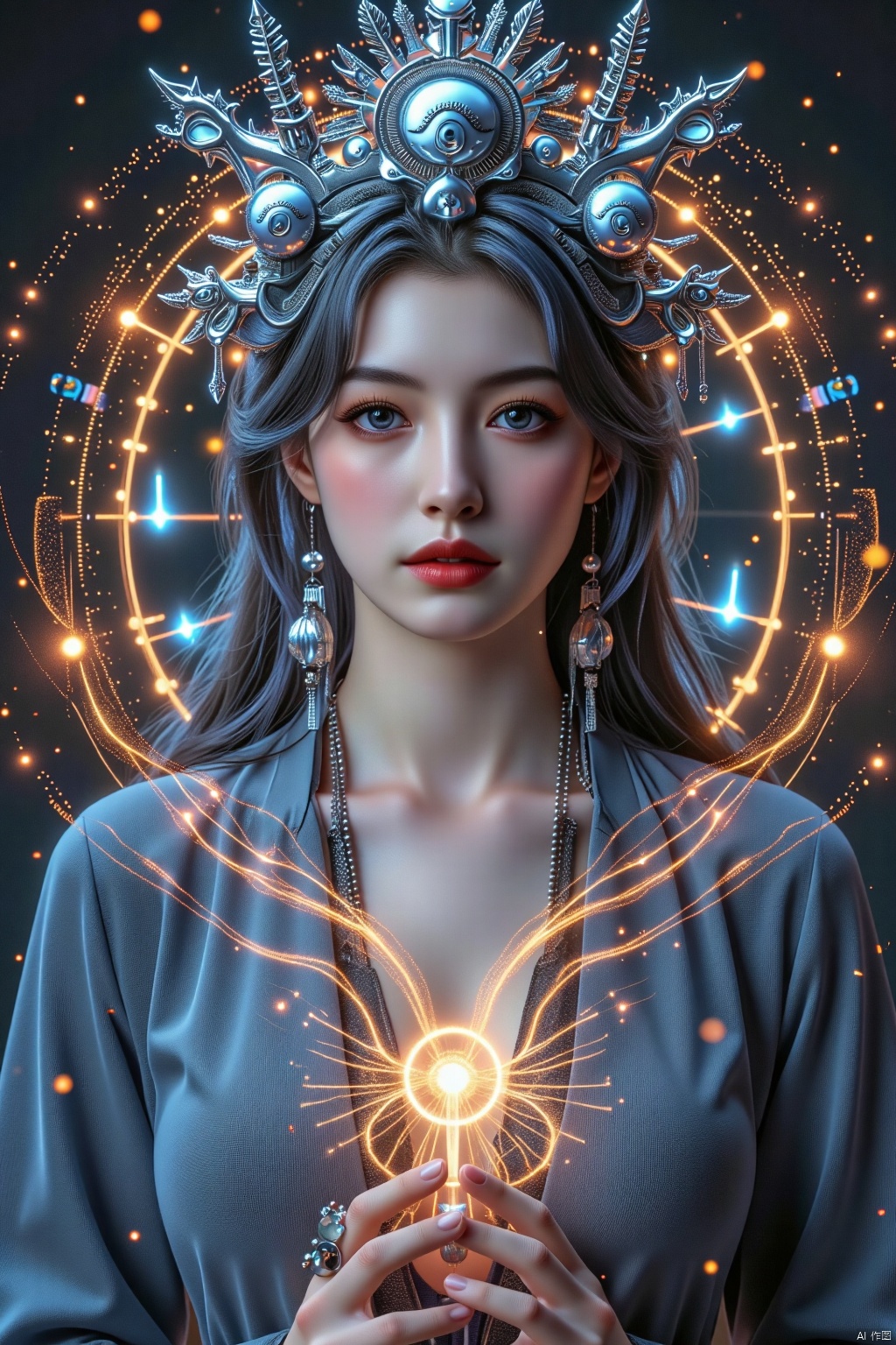 1girl, solo, long hair, breasts, looking at viewer, blue eyes, large breasts, blue hair, drawn with extremely fine sand particles, a woman's outline, artistic composition, minimalist style, masterpiece, Tyndall light, central glow, particles Special effects, elegant particles, large areas of blank space, rendering mythical octane, high definition, 32K, wind particles, dark magic bride photo taken with a Canon EOS R6 Mark II Mirrorless camera in the style of 35mm f/8 aperture, intricate details.dlrb,hsw