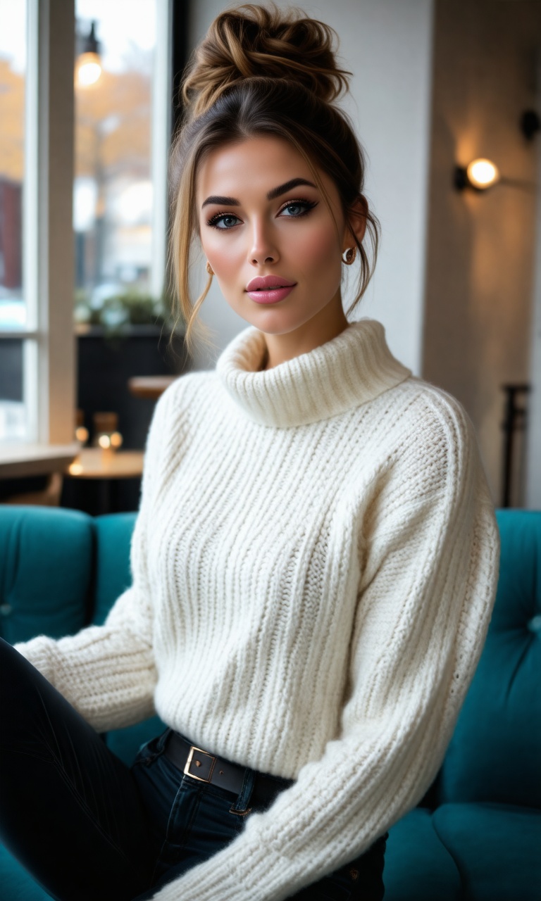 A gorgeous babe,  turtleneck_sweater on Tensor.Art