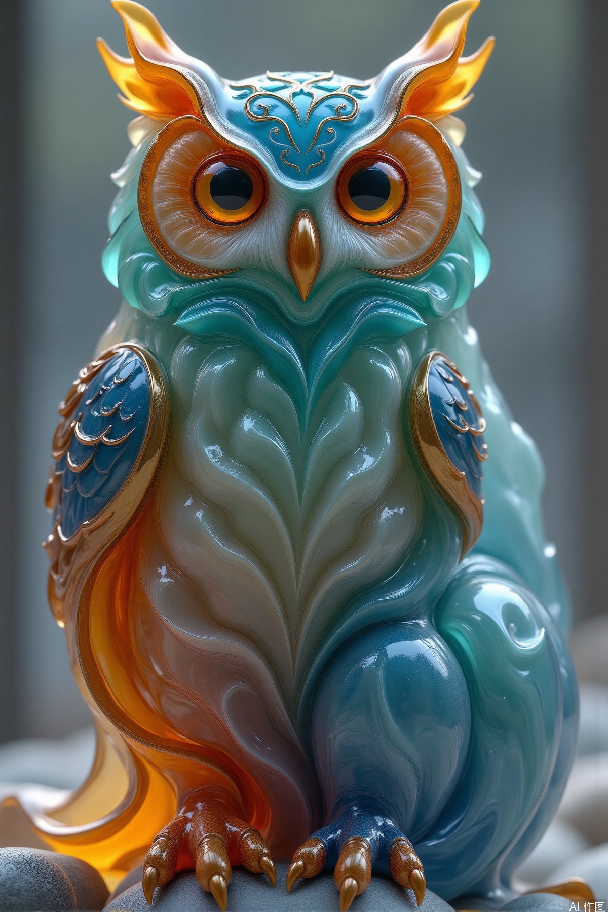 (Blue, green, designed a cartoon owl and cat animal, using the style of Sanxingdui bronze ware, with bronze and gold as the main colors. The design should be cute and bold, set on a clean white background.), ultra-detailed,(realistic,photorealistic,photo-realistic:1.37),ethereal glow,sharp focus,physically-based rendering,extreme detail description,professional,vivid colors,bokeh,nighttime,moonlight,shadows,rocks,crystals,glowing eyes,flowing fur,spiritual aura,ancient runes,enchanted forest,mythical,legendary,atmospheric lighting,haunting beauty,otherworldly atmosphere,celestial,unearthly,phantasmagoric,fantasy art,concept art,digital painting,HDR,UHD,studio lighting,ultra-fine painting