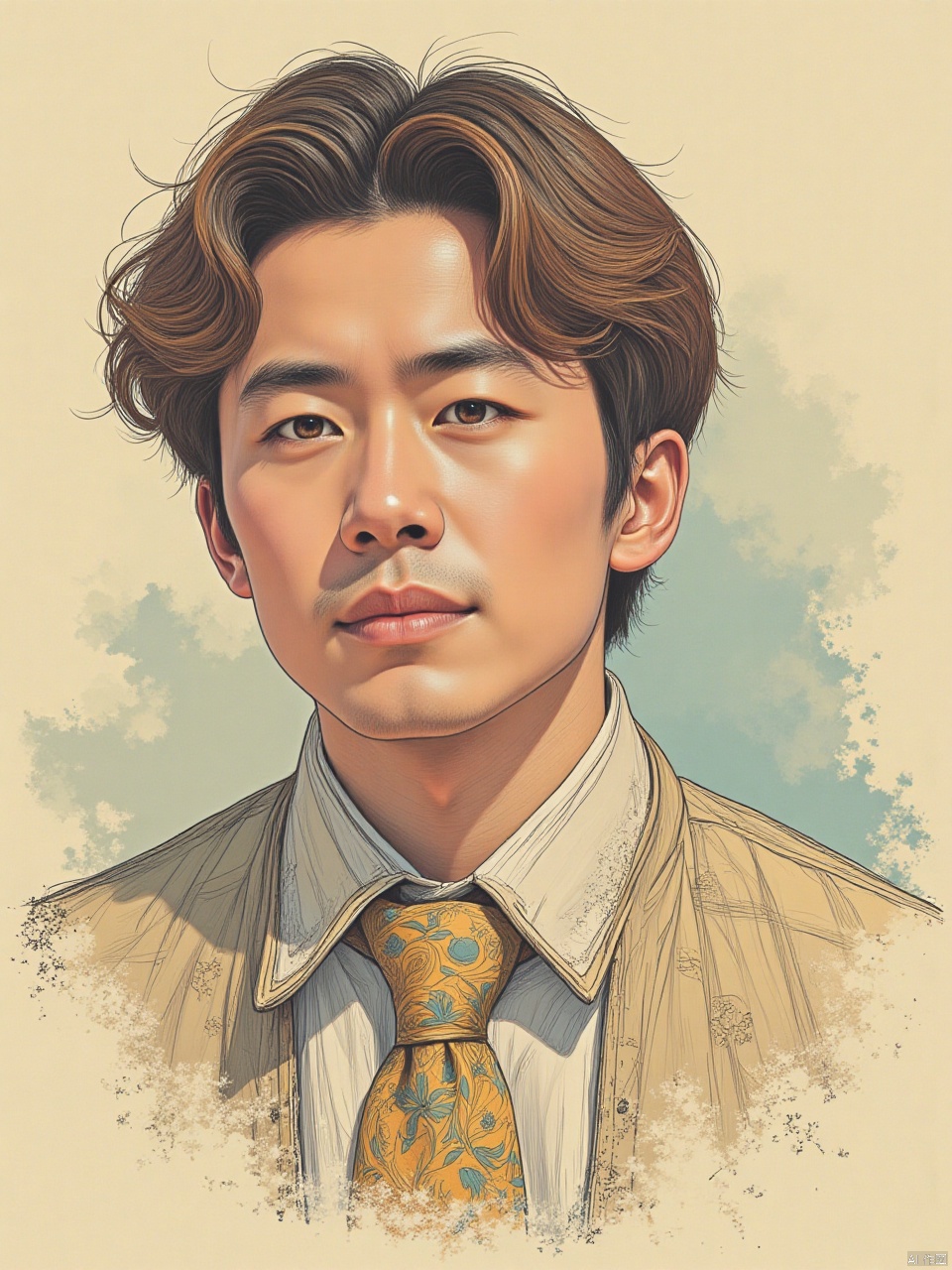 color line draft style,a young man