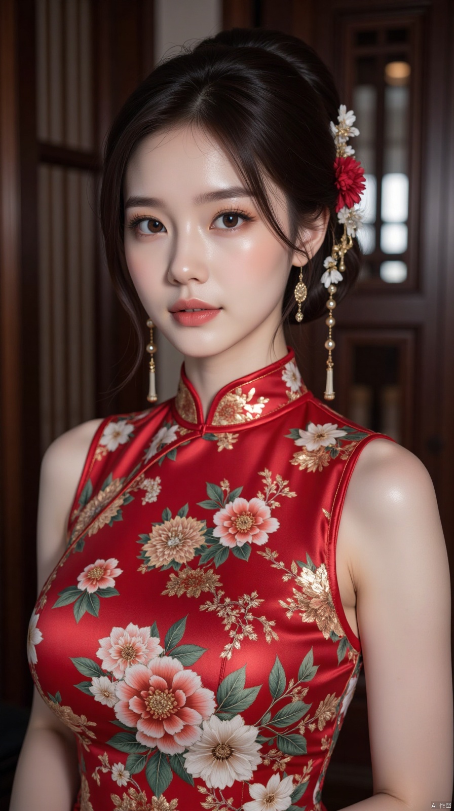 masterpiece,best quality,1girl,Chinese cheongsam,32k,movie level,film grain,real skin