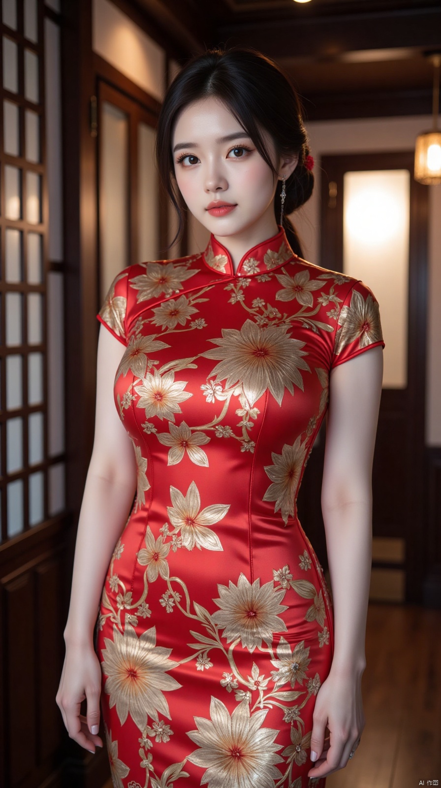 masterpiece,best quality,1girl,Chinese cheongsam,32k,movie level,film grain,real skin