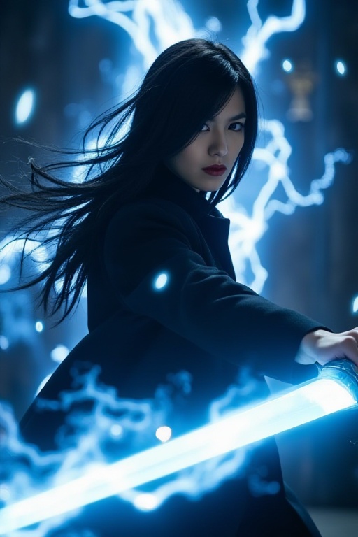 kurosaki ichigo costume. The image depicts a dynamic and intense scene with a character wielding a sword. The character ha...