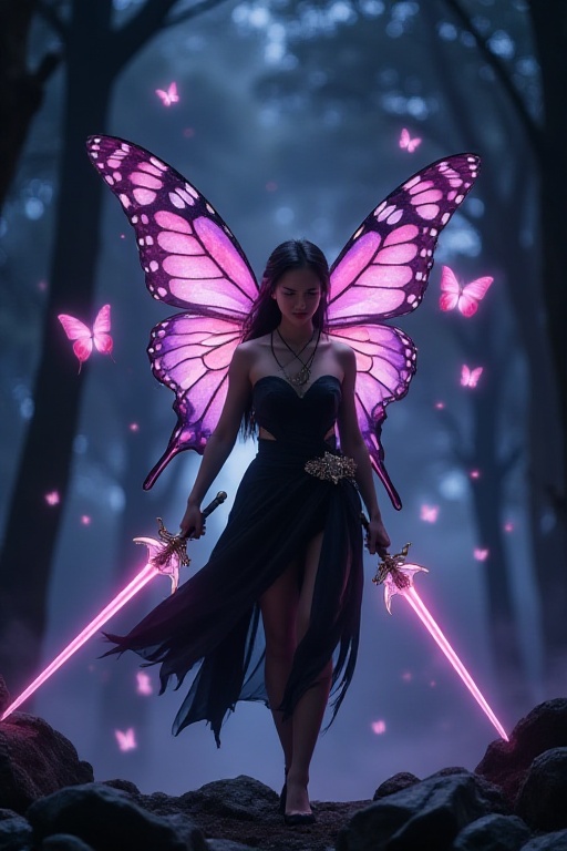 solo girl. realistic face asia. cute girl. The image depicts a character standing in a dark,  mystical environment. The ch...