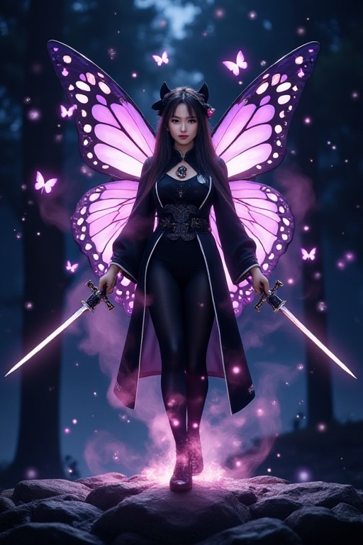 solo girl. realistic face shinobu kocho. shinobu kocho costume. shinobu kocho anime demon slayer. The image depicts a char...