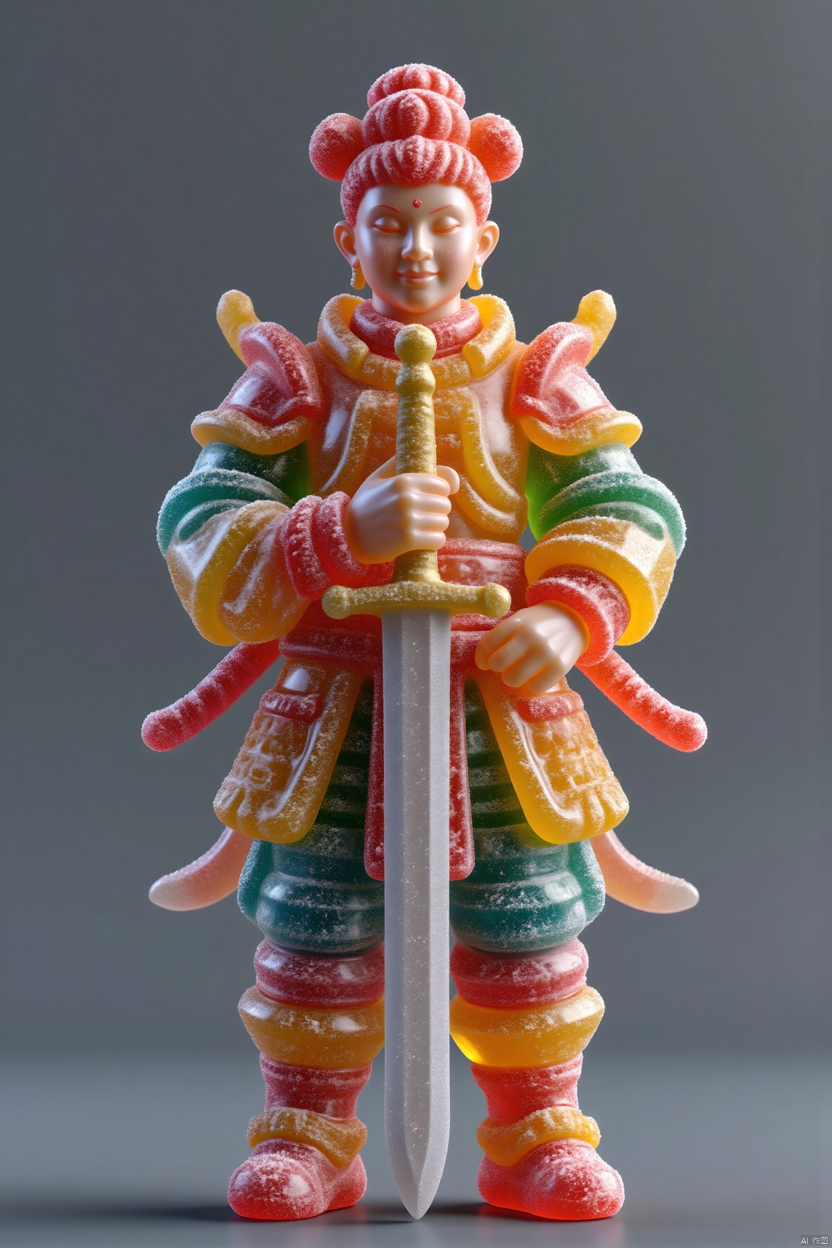 duocaitangsu,(Chinese immortals,holding a sword,gray background,full body,standalone display,geometric patterns,front view,3D art,C4D,3D rendering,light and shadow,depth of field,best quality,8K,super details,ultra-detailed,sharp focus,physically-based rendering,extreme detail description,professional,vivid colors,bokeh,detailed textures,realistic,photo-realistic:1.37),