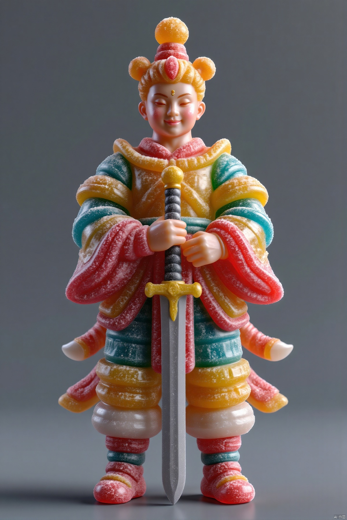 duocaitangsu,(Chinese immortals,holding a sword,gray background,full body,standalone display,geometric patterns,front view,3D art,C4D,3D rendering,light and shadow,depth of field,best quality,8K,super details,ultra-detailed,sharp focus,physically-based rendering,extreme detail description,professional,vivid colors,bokeh,detailed textures,realistic,photo-realistic:1.37),