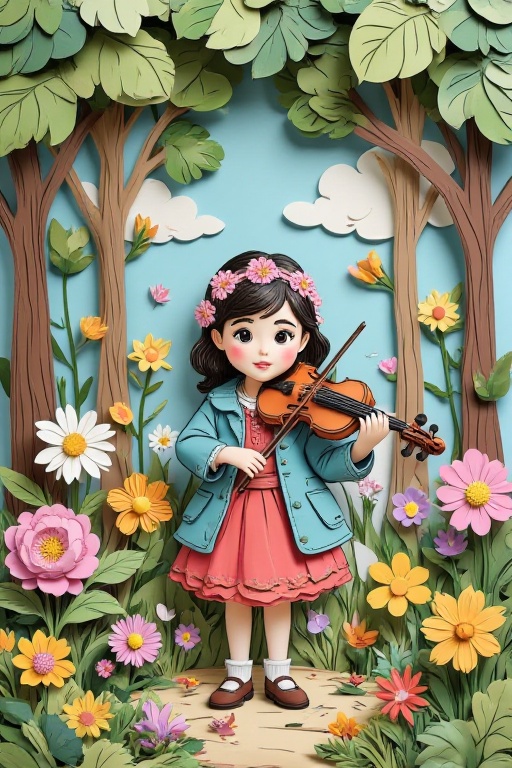 a layered 3D paper-cut illustration in a soft,  handcrafted style,  inspired by papercraft diorama aesthetics. Depict a yo...
