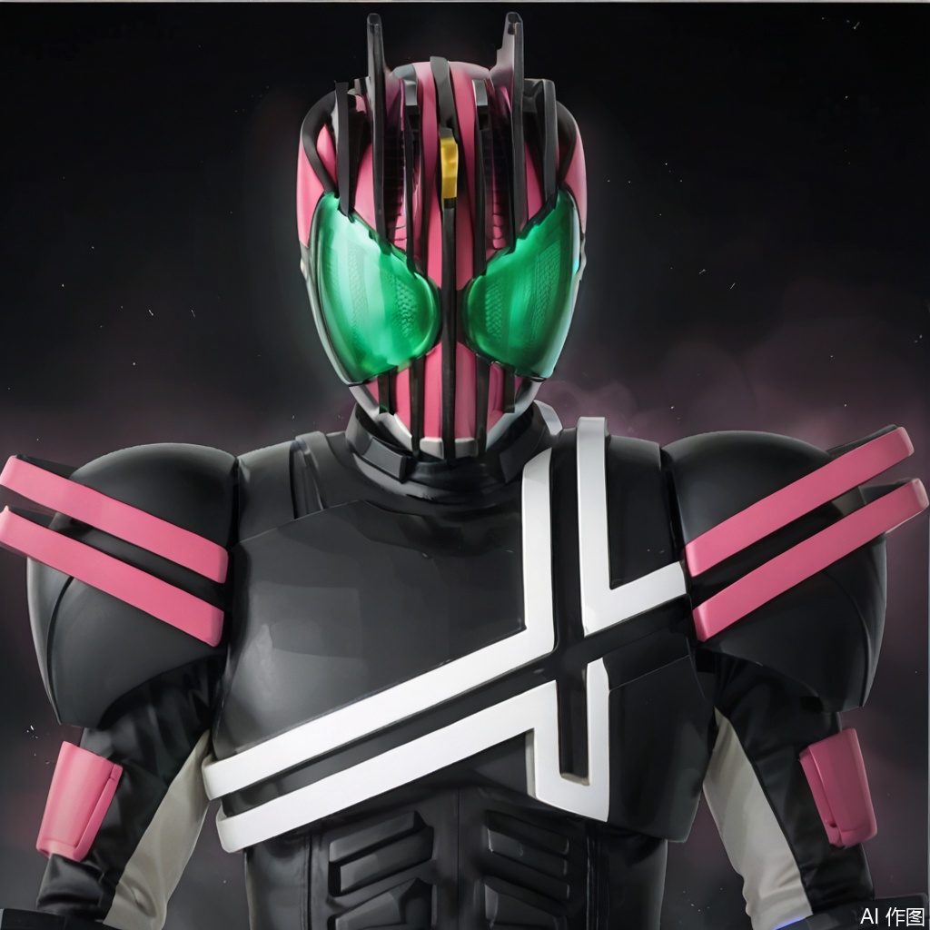 masterpiece, best quality,solo,((white background:1.2)),simple background,
looking at viewer,dcd,decade,kamen rider,bodysuit,legwear,gloves,boots,cover,mask,armor,bodysuit,pink pattern on body,helmet,tokusatsu,no humans,science fiction,hard mask,no smile,no eyes,no nose,full armor,gauntlets,shoulder armor,breastplate,robot,mecha