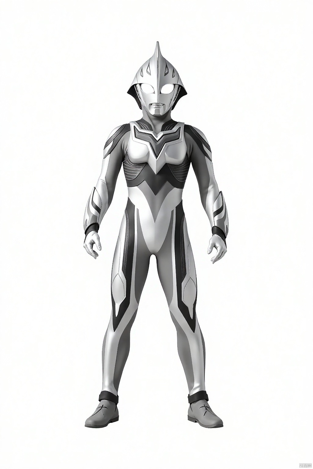 (grey background:1.2),looking at viewer,(SOLO:1.4),outline,simple background,full body,looking at viewer,(((arms at side))),traditional media,monochrome,sketch,ultraman,white bodysuit,white gloves,legwear,gloves,boots,cover,mask,plugsuit,armor,bodysuit,black pattern on body,grey pattern on body,white tight-fitting,white footwear,helmet,leather suit,latex,tokusatsu,no humans,science fiction,silver head,hard mask,no smile,no eyes,no nose,solo,silver rubber bodysuit with grey line and black line